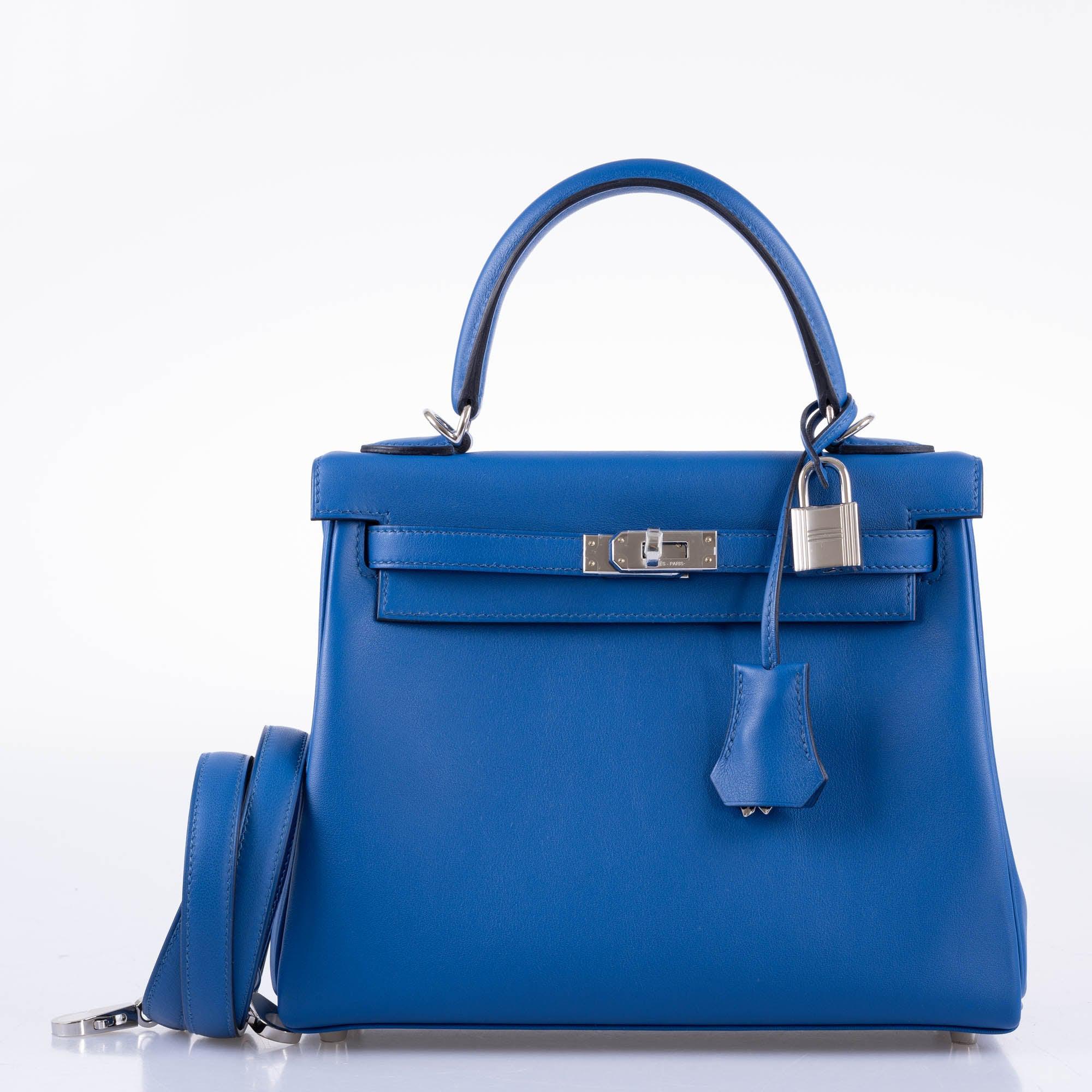 Hermès Kelly 25 Retourne Blue France Swift Palladium Hardware