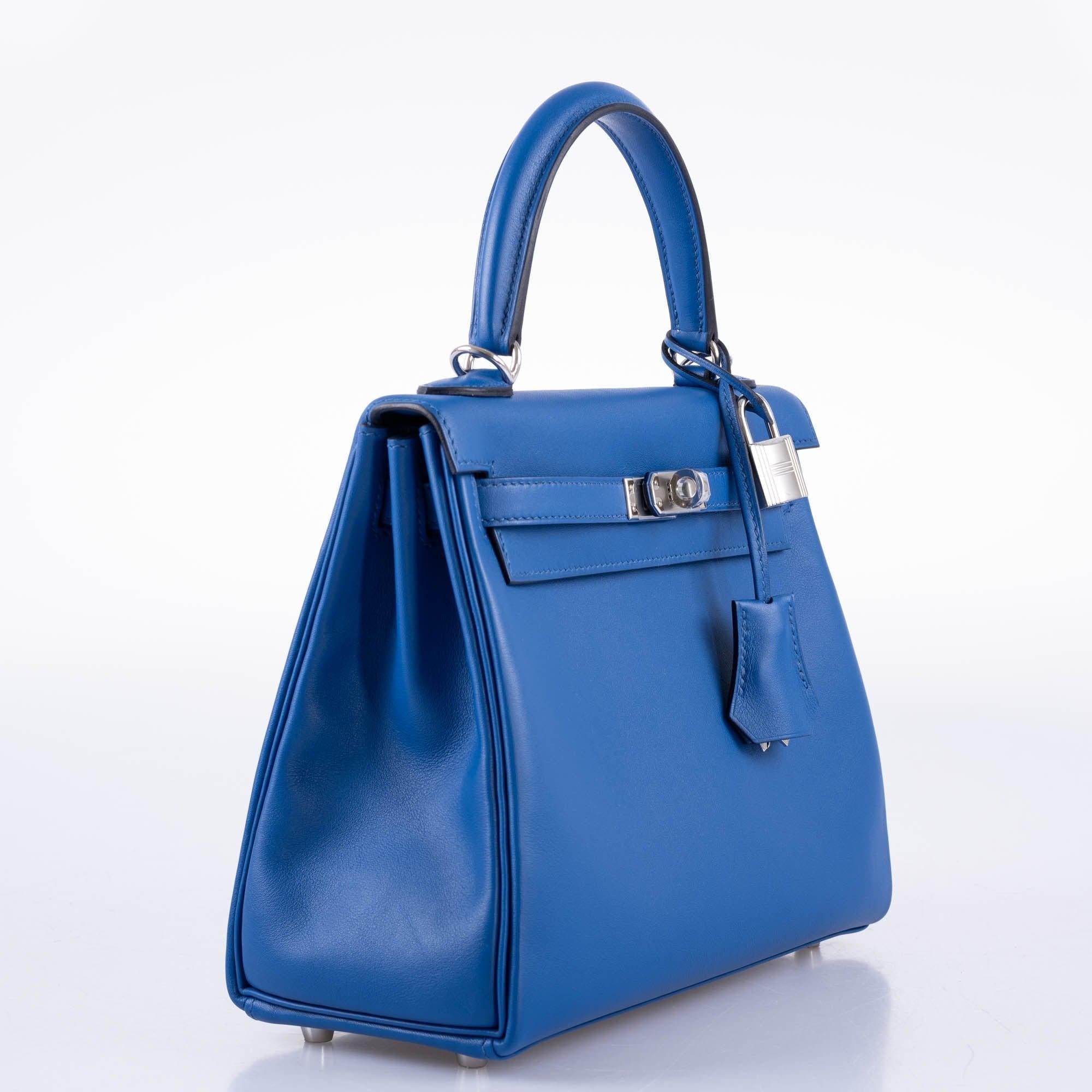 Hermès Kelly 25 Retourne Blue France Swift Palladium Hardware