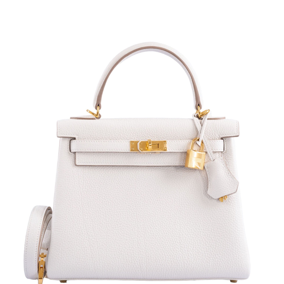 Hermès Kelly 25 Retourne Gris Pale Togo Gold Hardware | JANEFINDS
