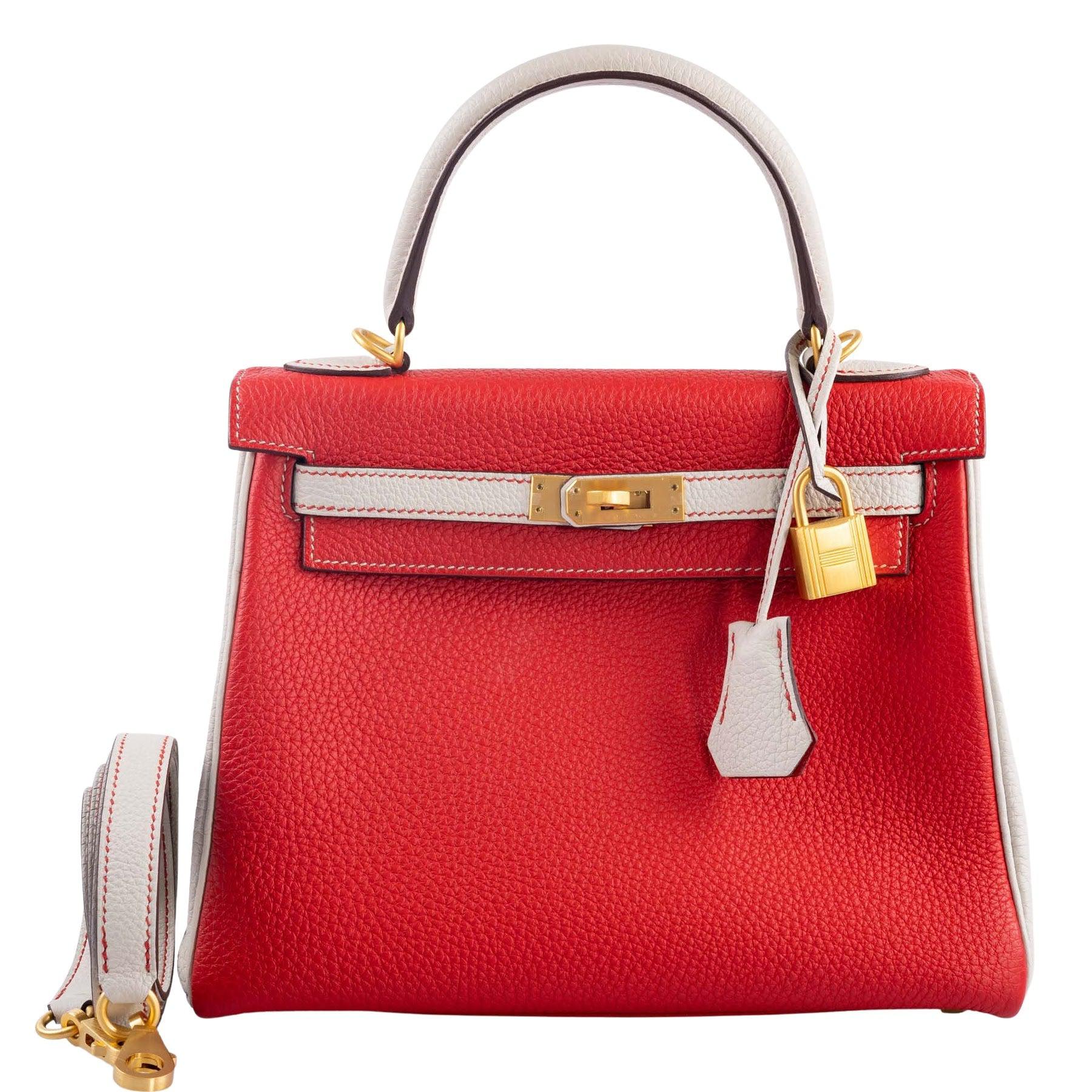 Hermès Kelly 25 Retourne HSS Rouge de Coeur/Craie Togo Brushed Gold Hardware