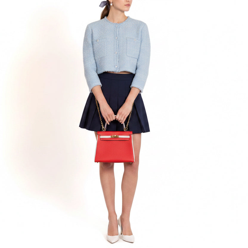Hermès Kelly 25 Retourne HSS Rouge de Coeur/Craie Togo Brushed Gold Hardware