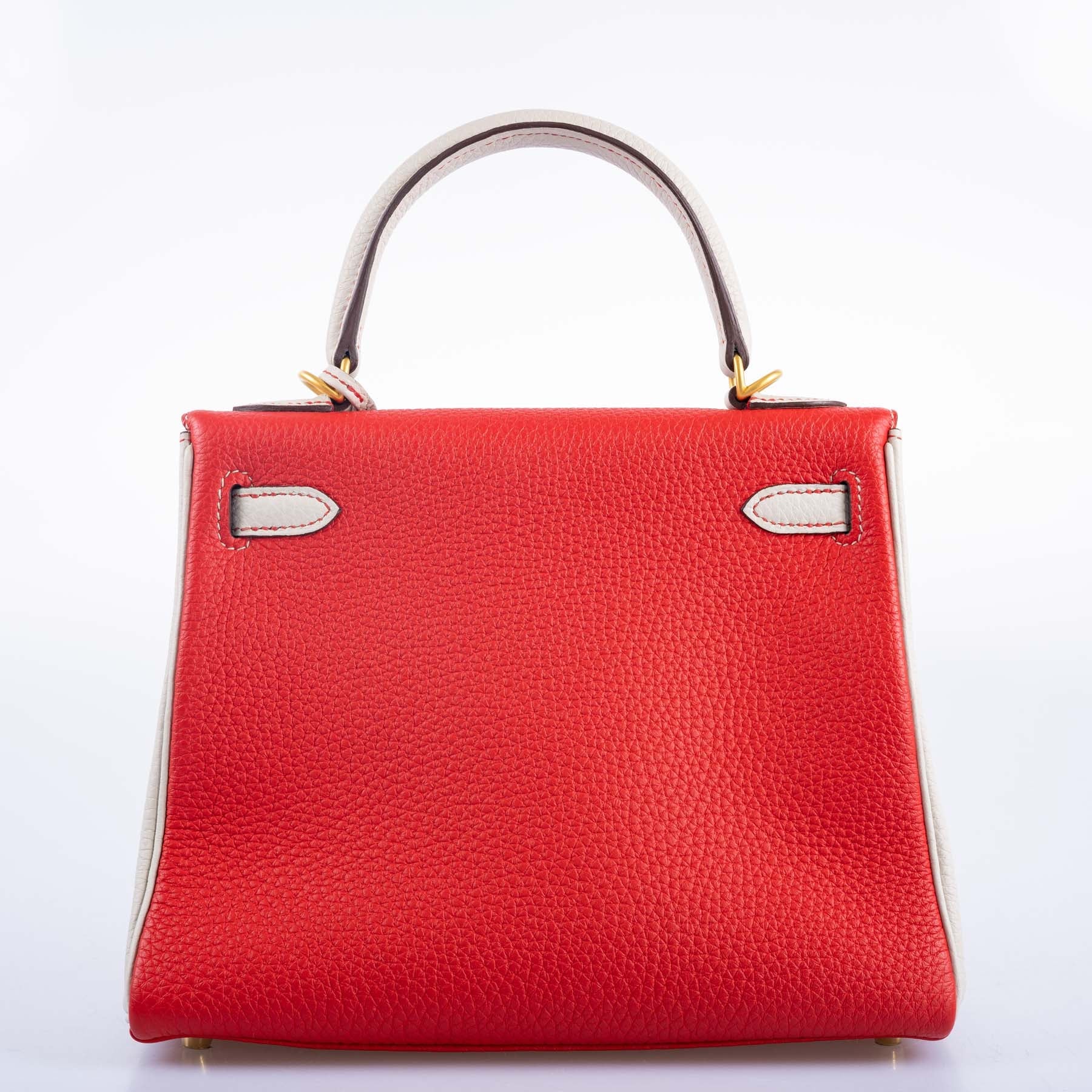 Hermès Kelly 25 Retourne HSS Rouge de Coeur/Craie Togo Brushed Gold Hardware