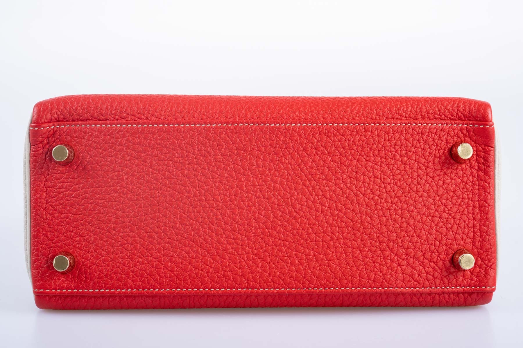 Hermès Kelly 25 Retourne HSS Rouge de Coeur/Craie Togo Brushed Gold Hardware