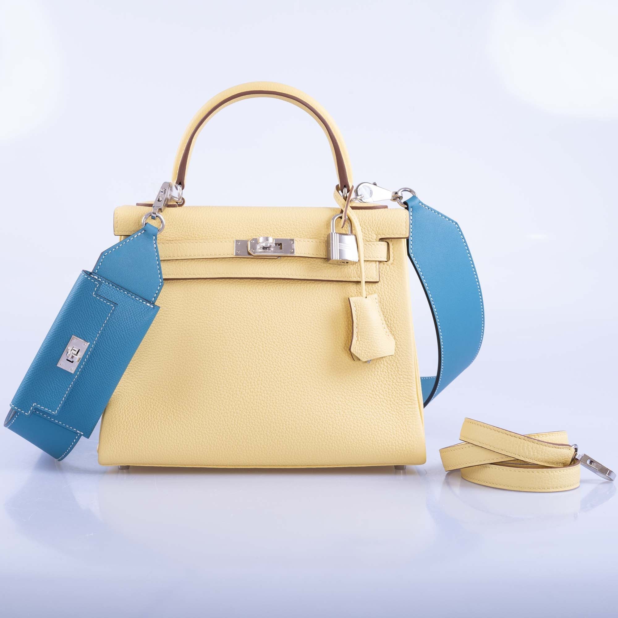 Hermès Kelly 25 Retourne Jaune Poussin Togo Palladium Hardware