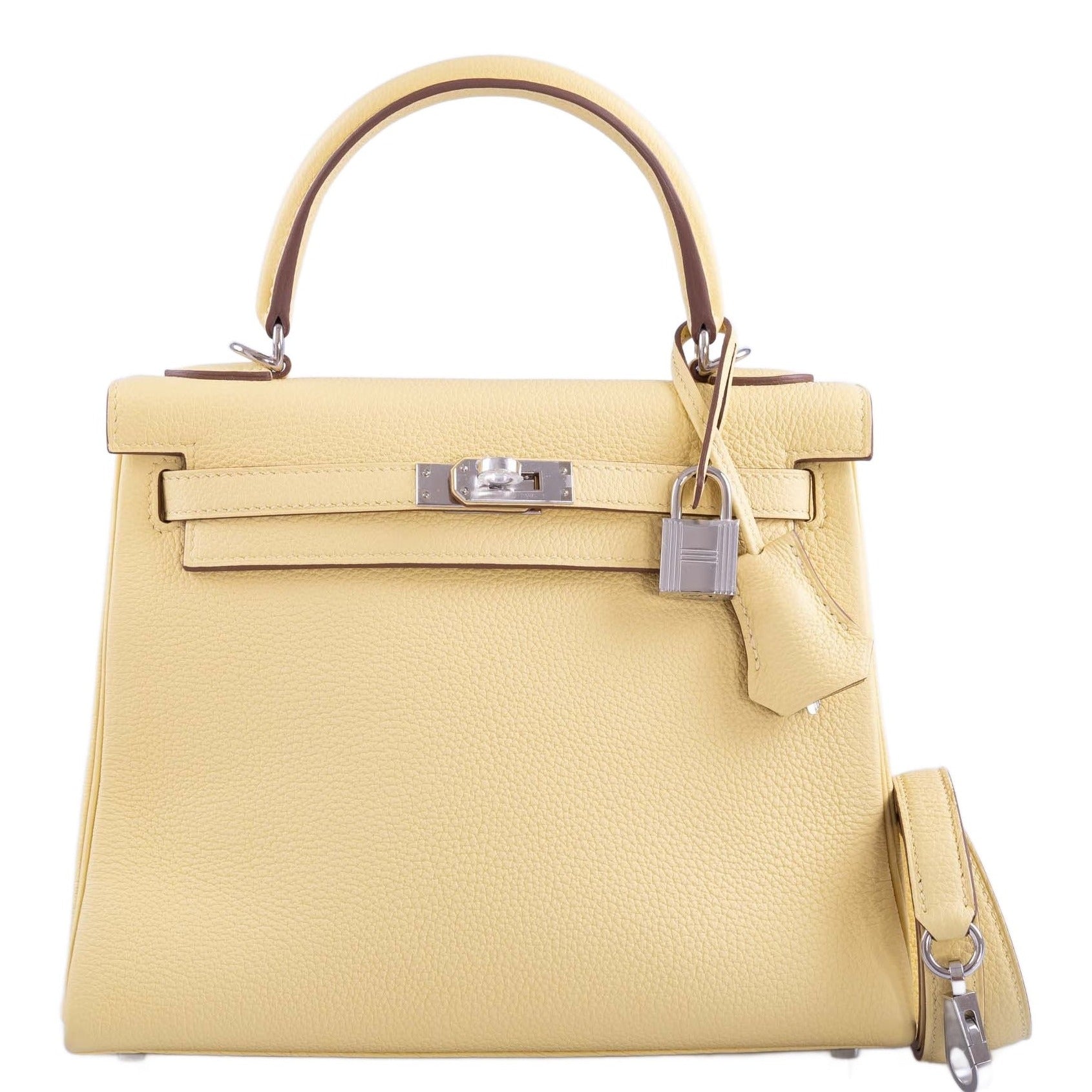 Hermès Kelly 25 Retourne Jaune Poussin Togo Palladium Hardware