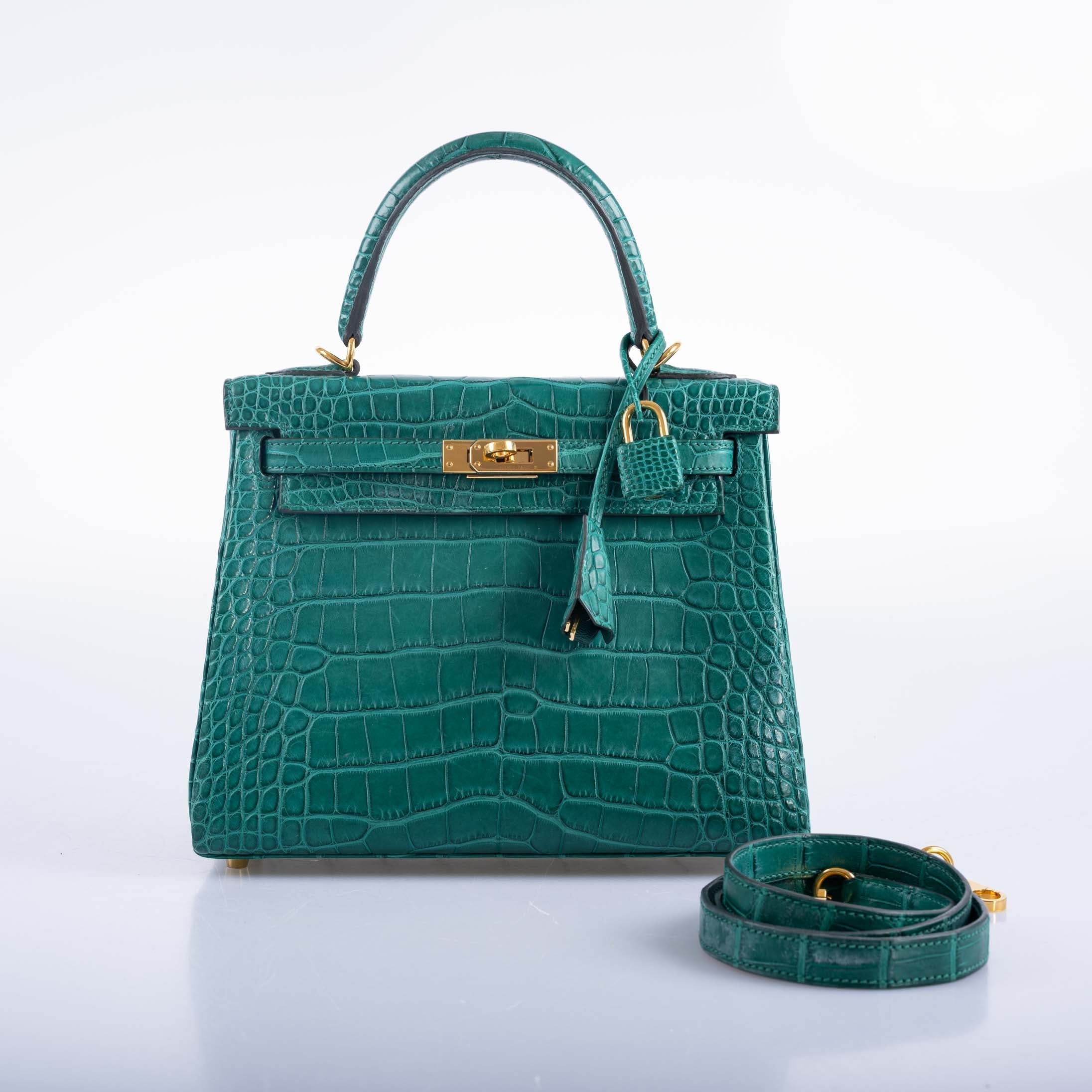 Hermès Kelly 25 Retourne Malachite Matte Alligator Gold Hardware