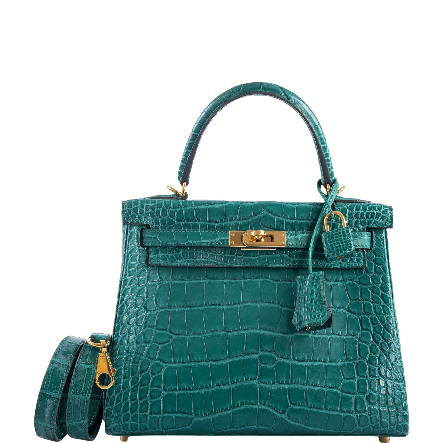 Hermès Kelly 25 Retourne Malachite Matte Alligator Gold Hardware