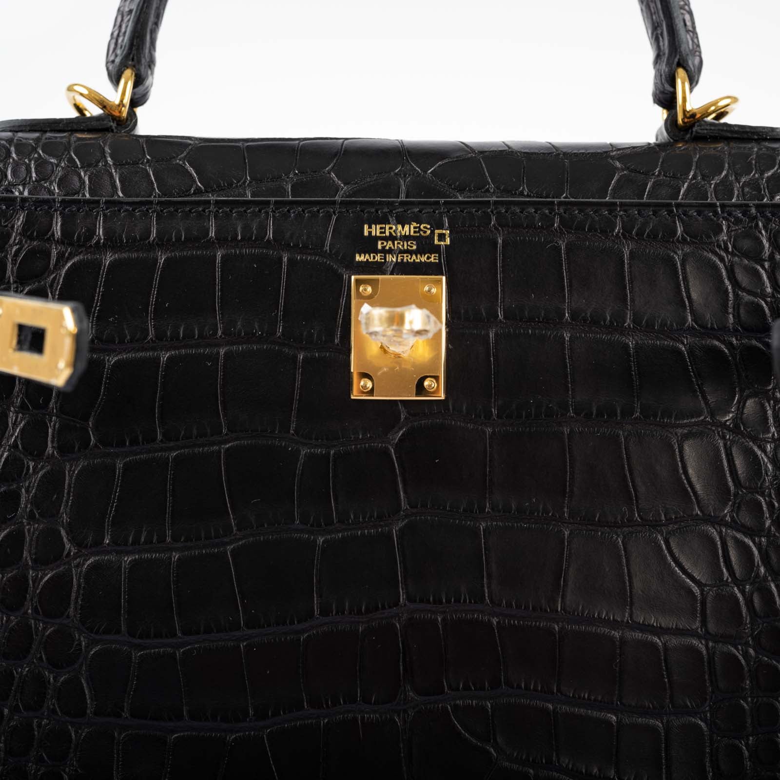 Hermès Kelly 25 Retourne Matte Black Alligator Gold Hardware