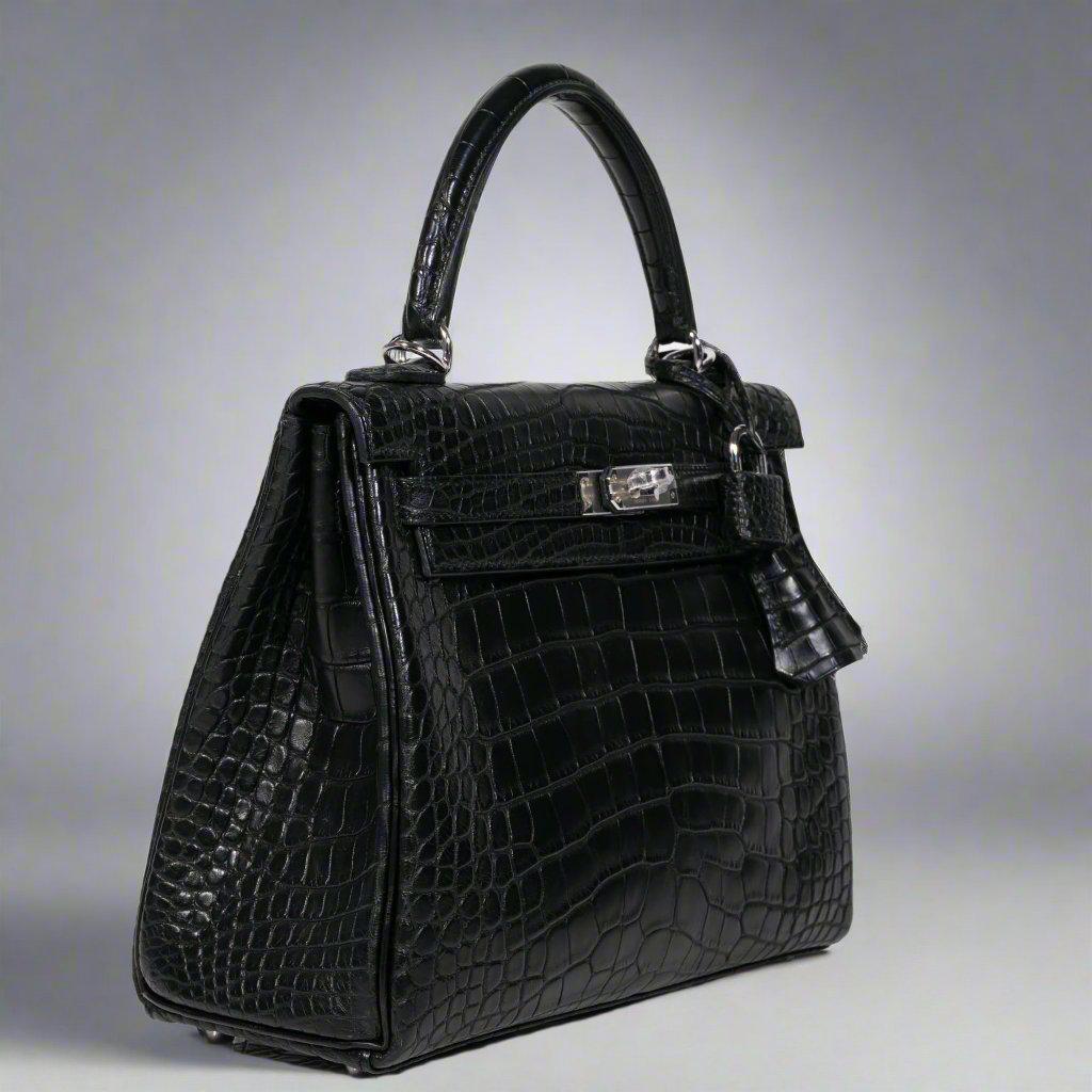 Hermès Kelly 25 Retourne Matte Black Alligator Palladium Hardware