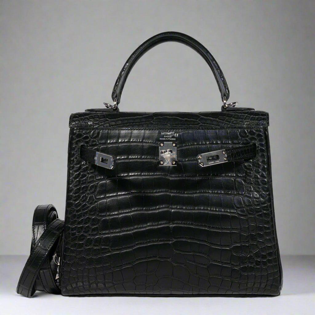 Hermès Kelly 25 Retourne Matte Black Alligator Palladium Hardware