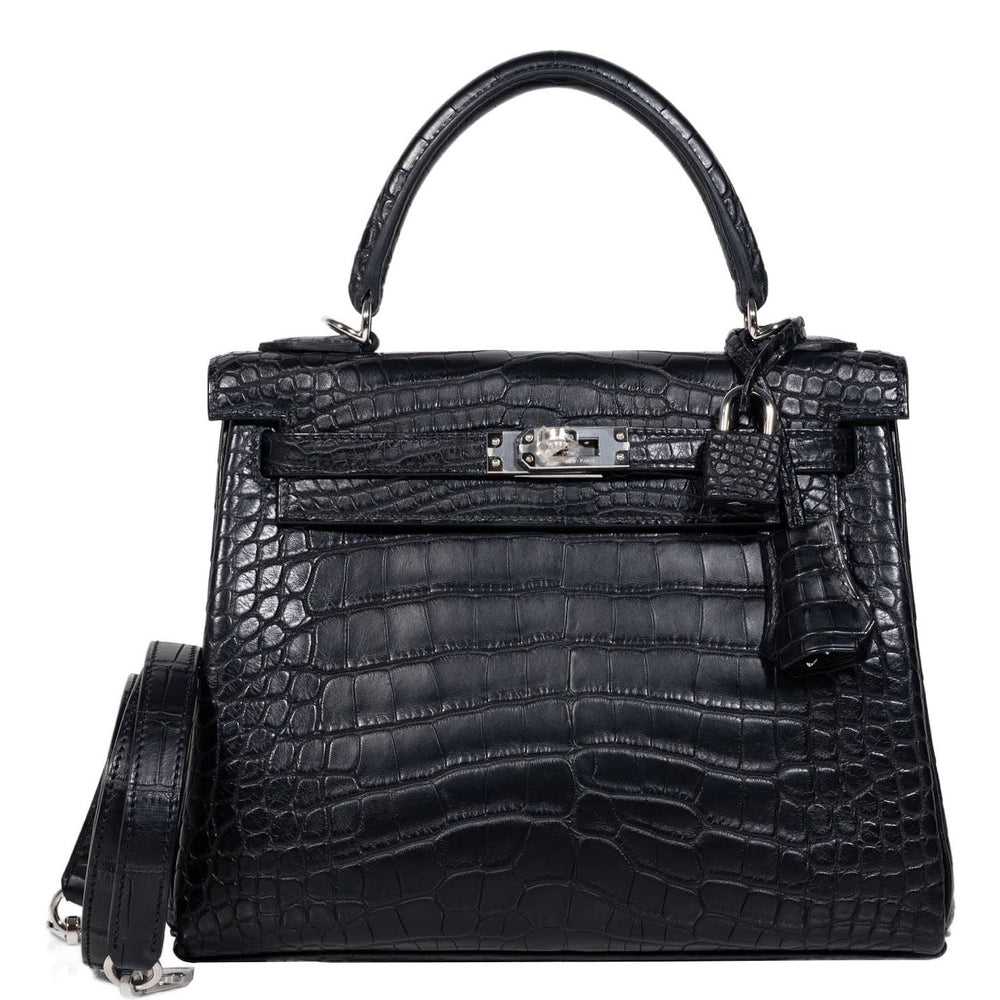 Hermès Kelly 25 Retourne Matte Black Alligator Palladium Hardware
