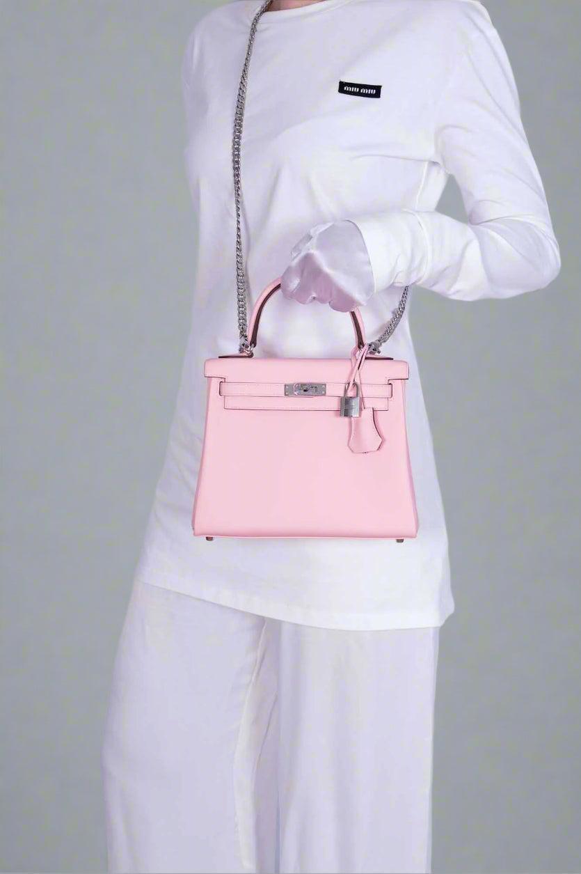 Hermès Kelly 25 Retourne Rose Sakura Swift Palladium Hardware