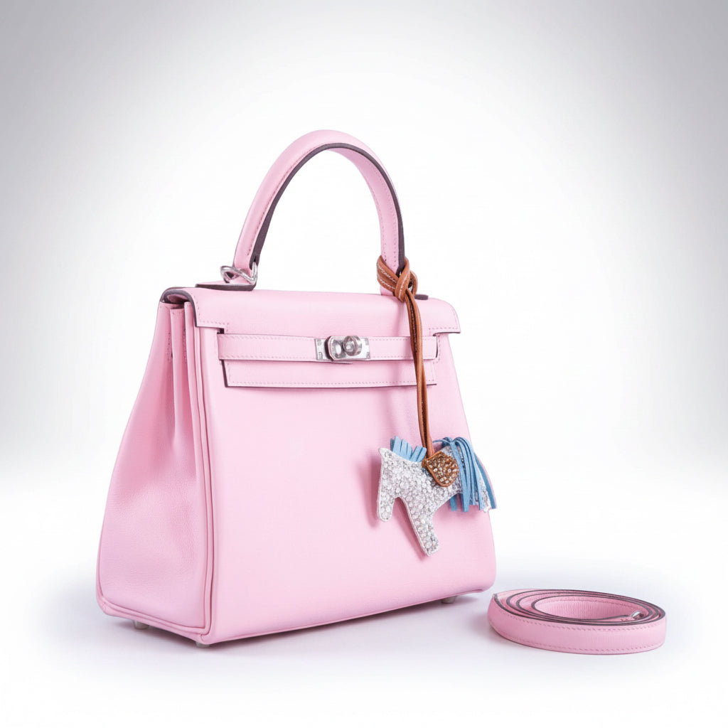 Hermès Kelly 25 Retourné Rose Sakura Swift Palladium Hardware