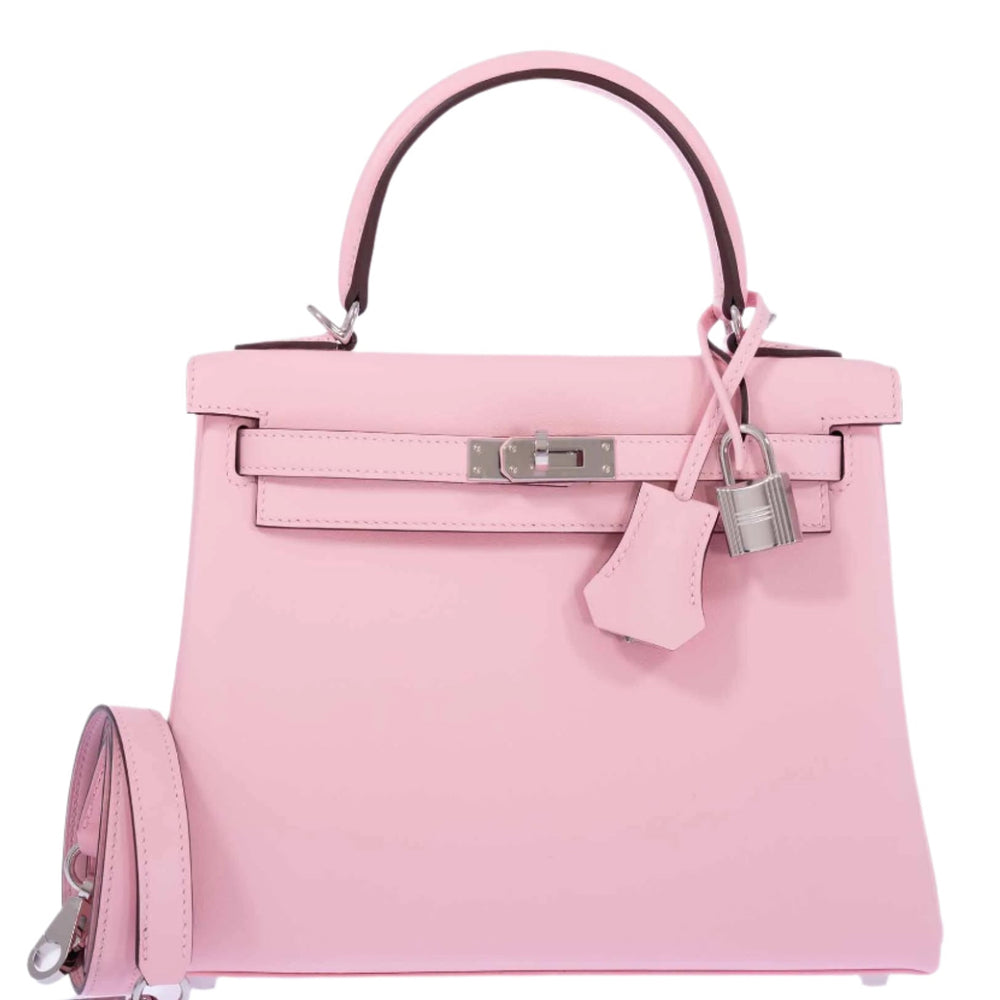 Hermès Kelly 25 Retourné Rose Sakura Swift Palladium Hardware