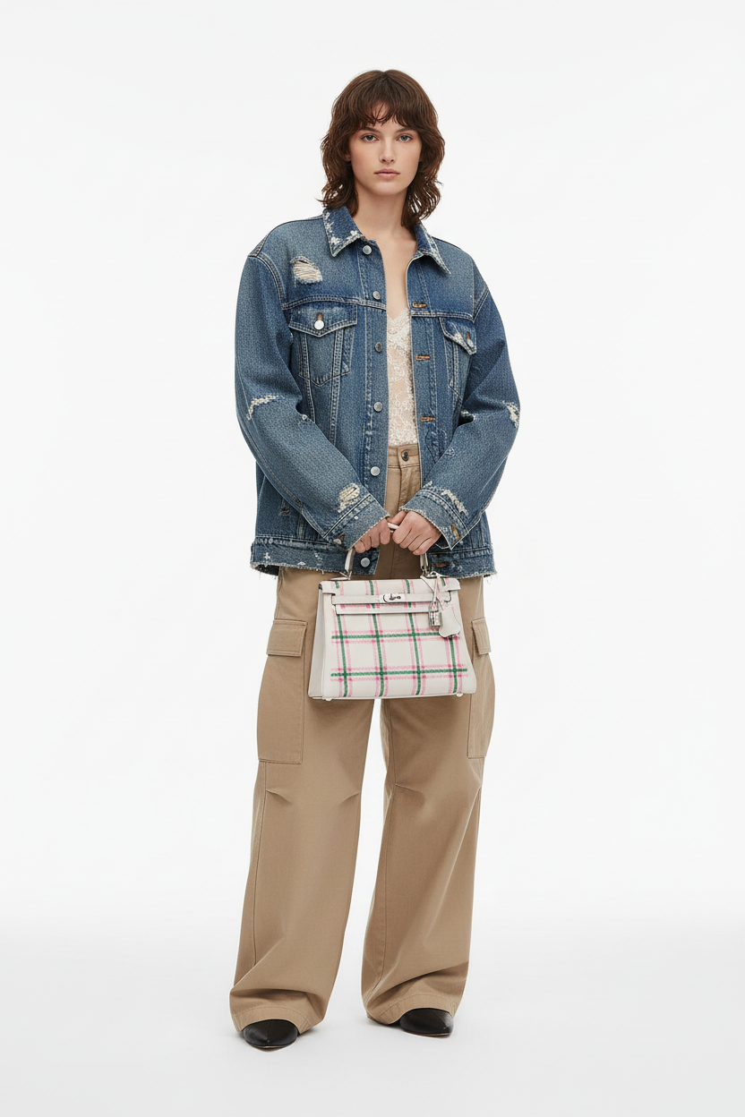 Hermès Kelly 25 Retourne Tartan Light Gris Pale Vert Moyen Bubblegum Swift Palladium Hardware