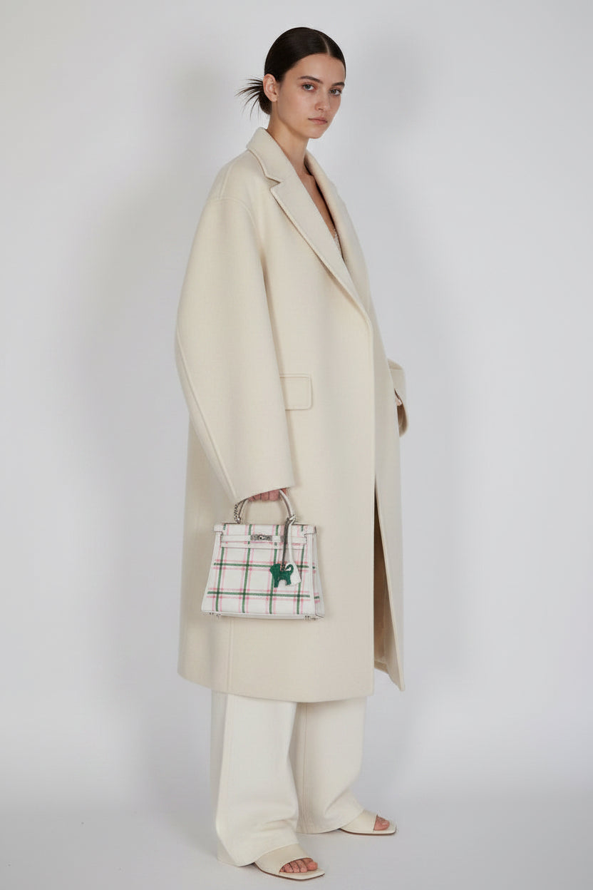 Hermès Kelly 25 Retourne Tartan Light Gris Pale Vert Moyen Bubblegum Swift Palladium Hardware