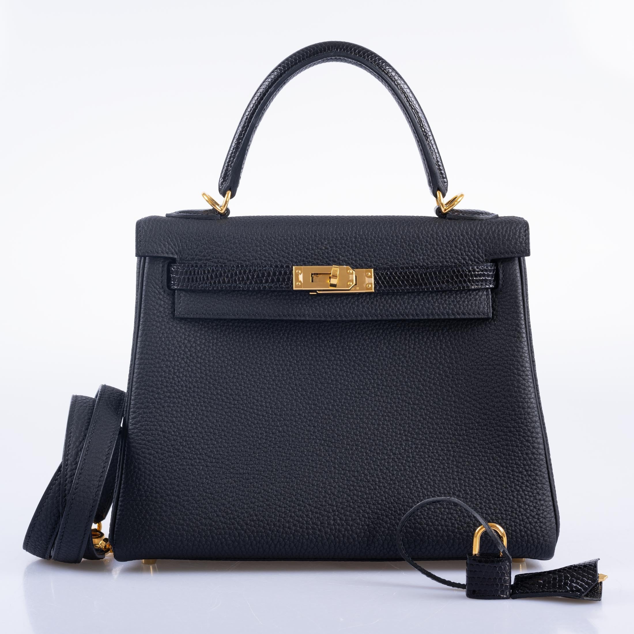 Hermès Kelly 25 Retourne Touch Black Lizard & Togo Gold Hardware