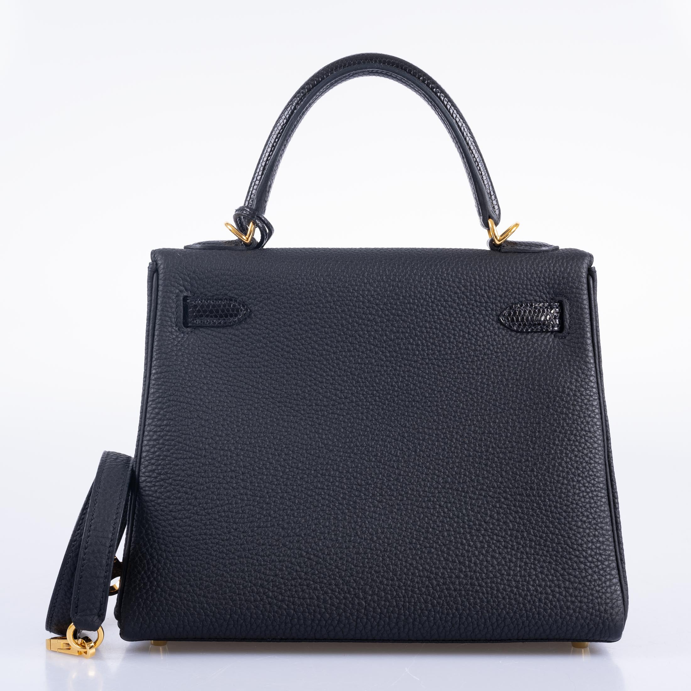 Hermès Kelly 25 Retourne Touch Black Lizard & Togo Gold Hardware