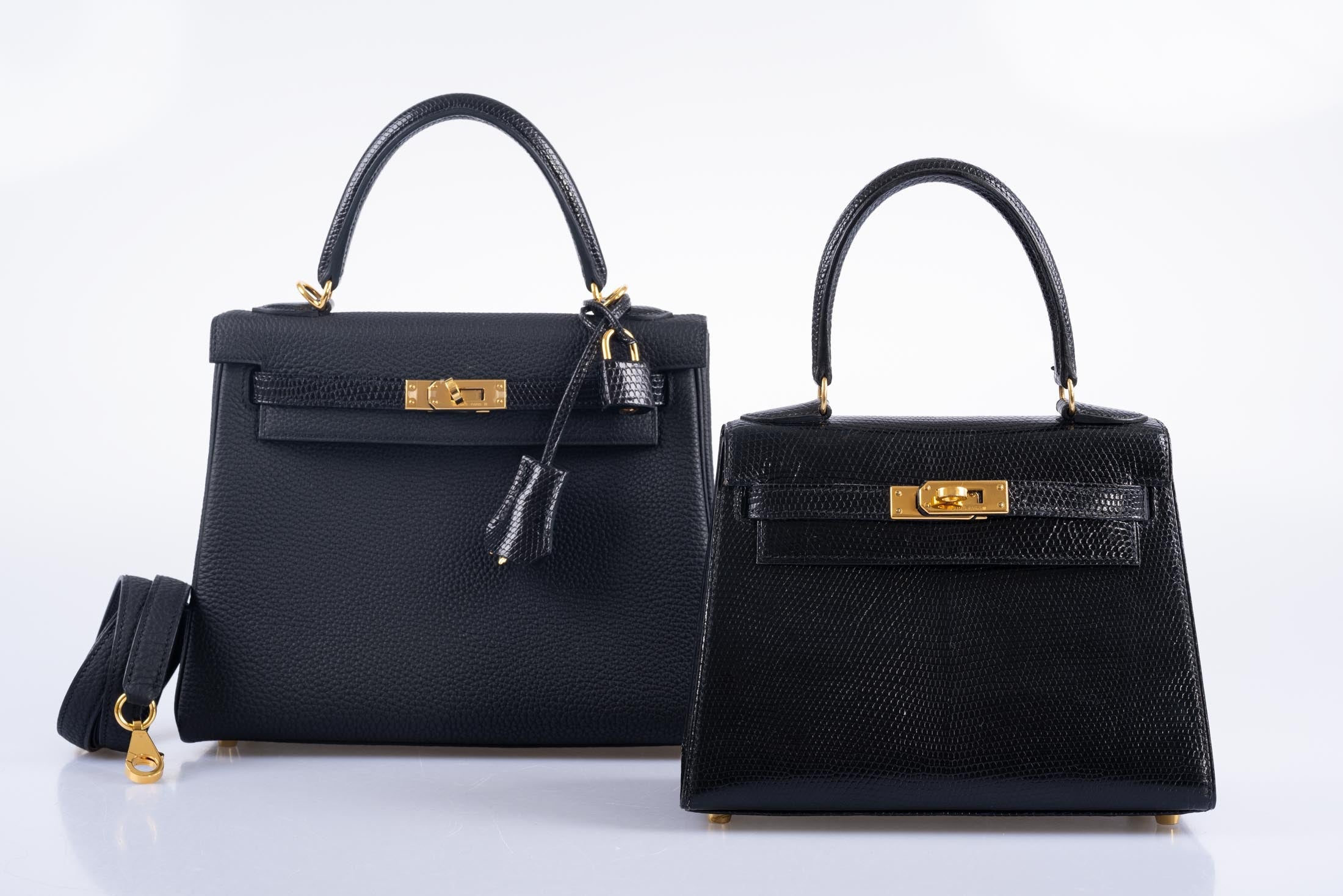 Hermès Kelly 25 Retourne Touch Black Lizard & Togo Gold Hardware