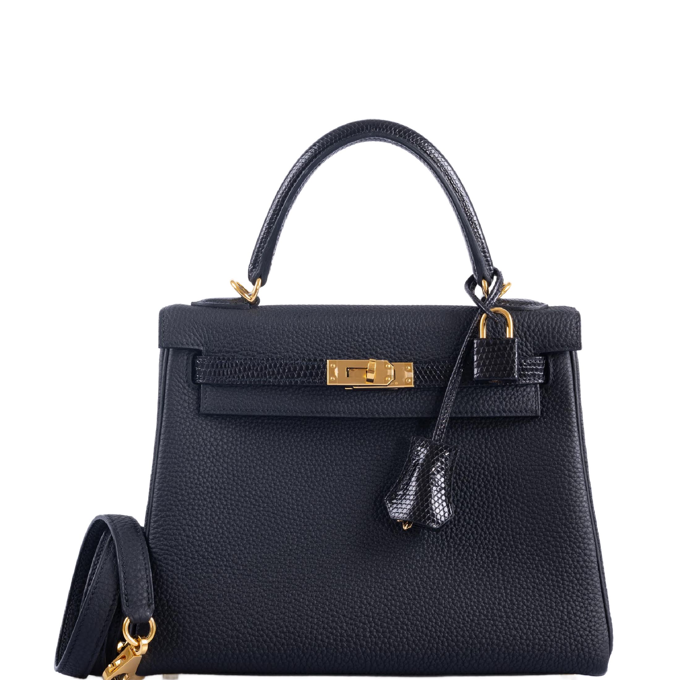 Hermès Kelly 25 Retourne Touch Black Lizard & Togo Gold Hardware