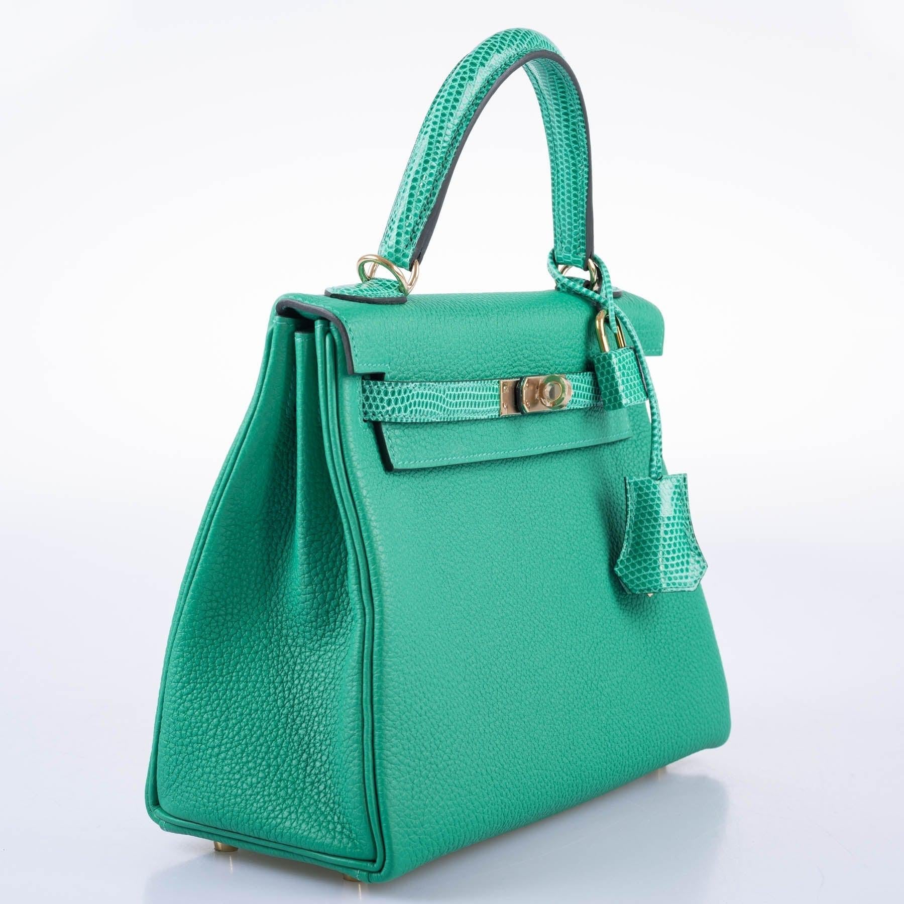 Hermès Kelly 25 Retourne Touch Menthe Togo and Lizard Gold Hardware