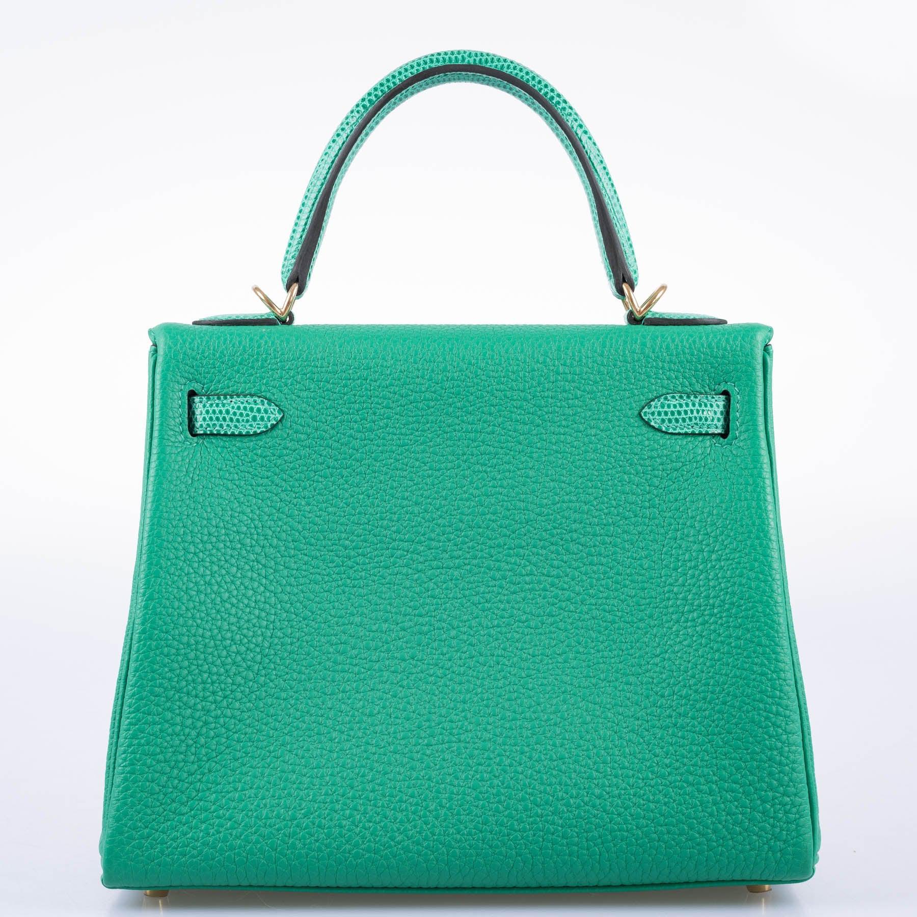 Hermès Kelly 25 Retourne Touch Menthe Togo and Lizard Gold Hardware