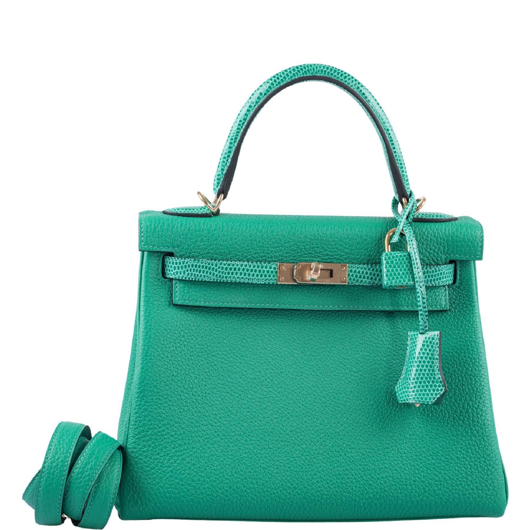 Hermès Kelly 25 Retourne Touch Menthe Togo and Lizard Gold Hardware