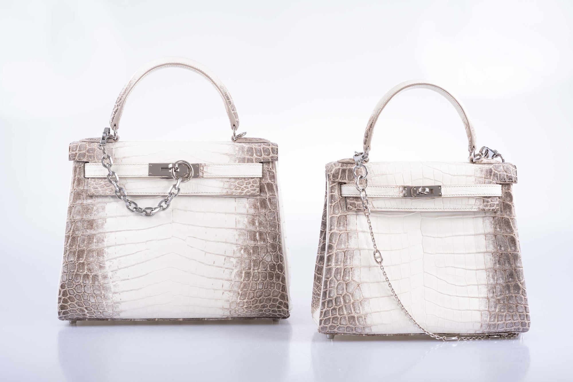 Hermès Kelly 25 Retourne White Himalayan Niloticus Crocodile Palladium Hardware