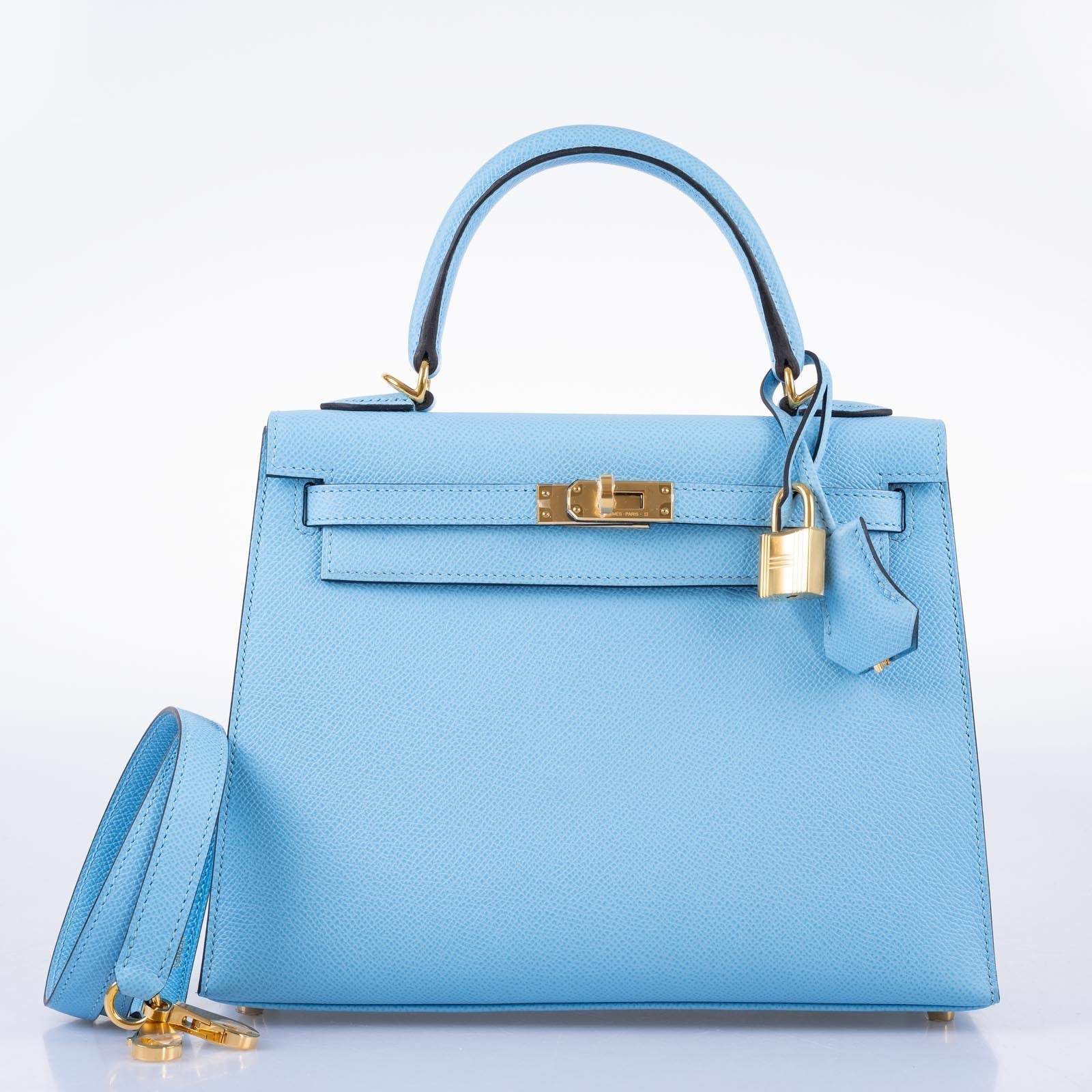 Hermès Kelly 25 Sellier Bleu Céleste Epsom Gold Hardware