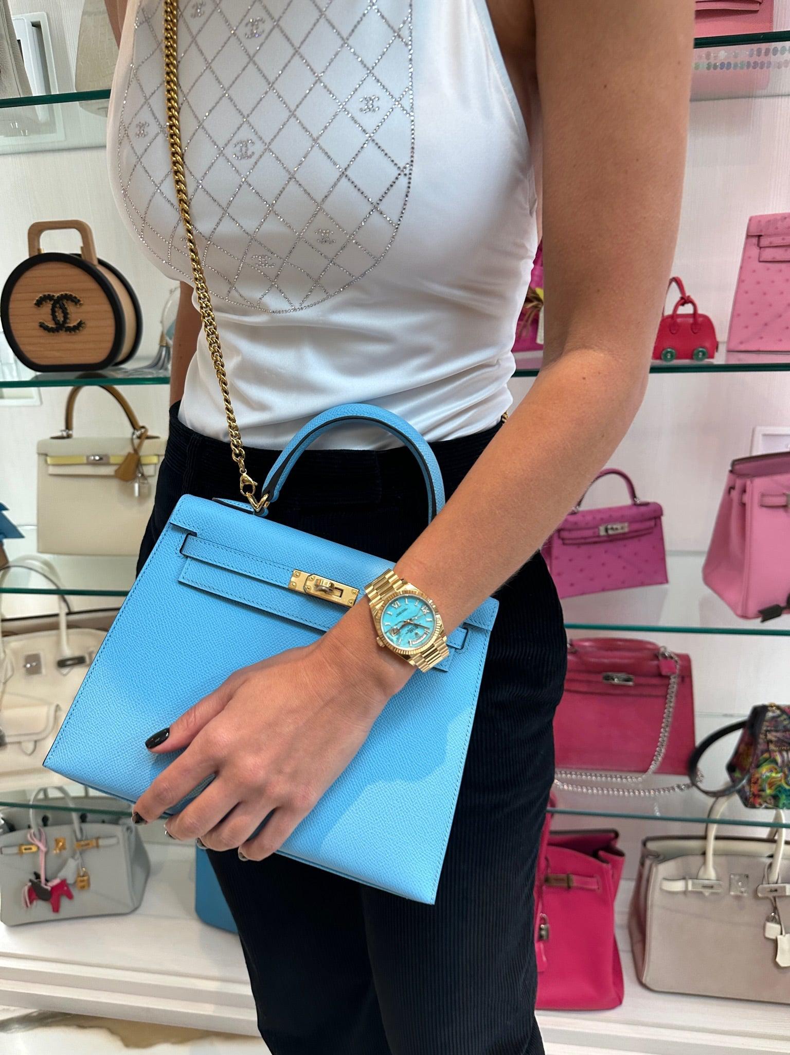 Hermès Kelly 25 Sellier Bleu Céleste Epsom Gold Hardware