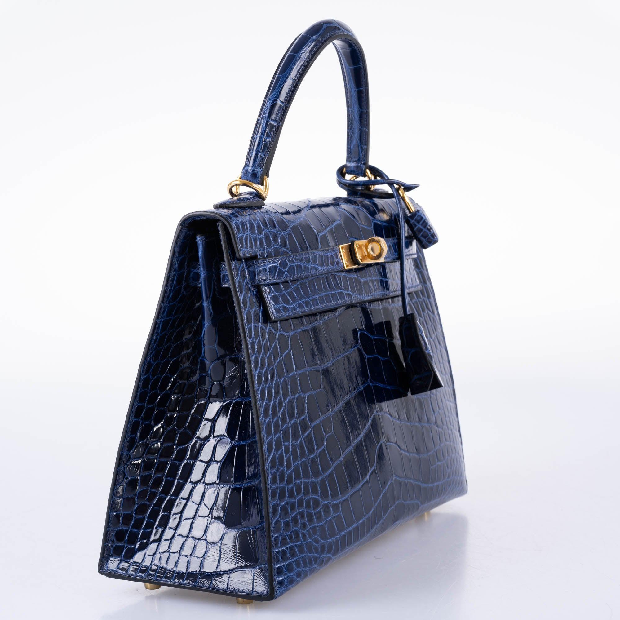 Hermès Kelly 25 Sellier Bleu Saphir Shiny Alligator Gold Hardware