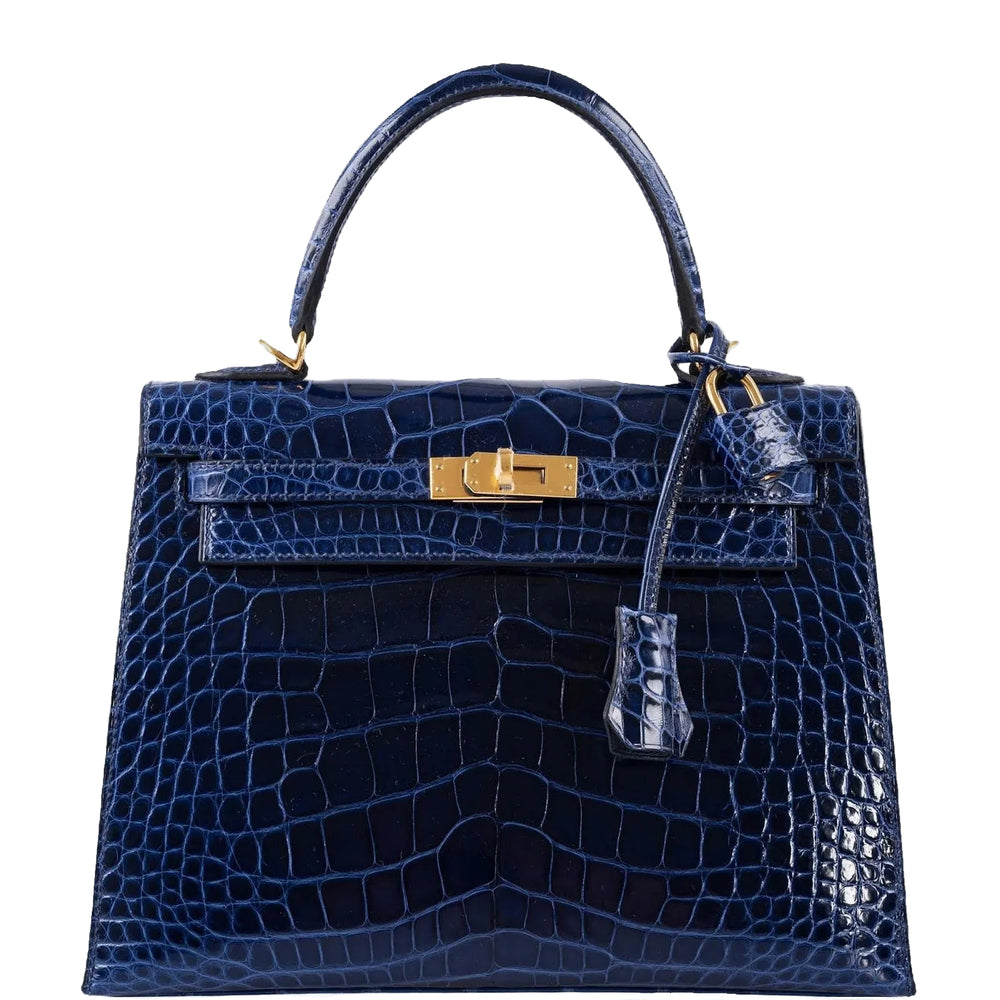Hermès Kelly 25 Sellier Bleu Saphir Shiny Alligator Gold Hardware