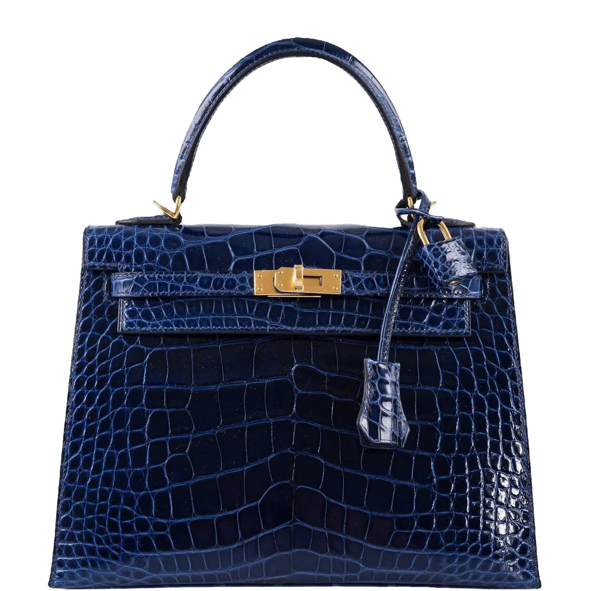Hermès Kelly 25 Sellier Bleu Saphir Shiny Alligator Gold Hardware