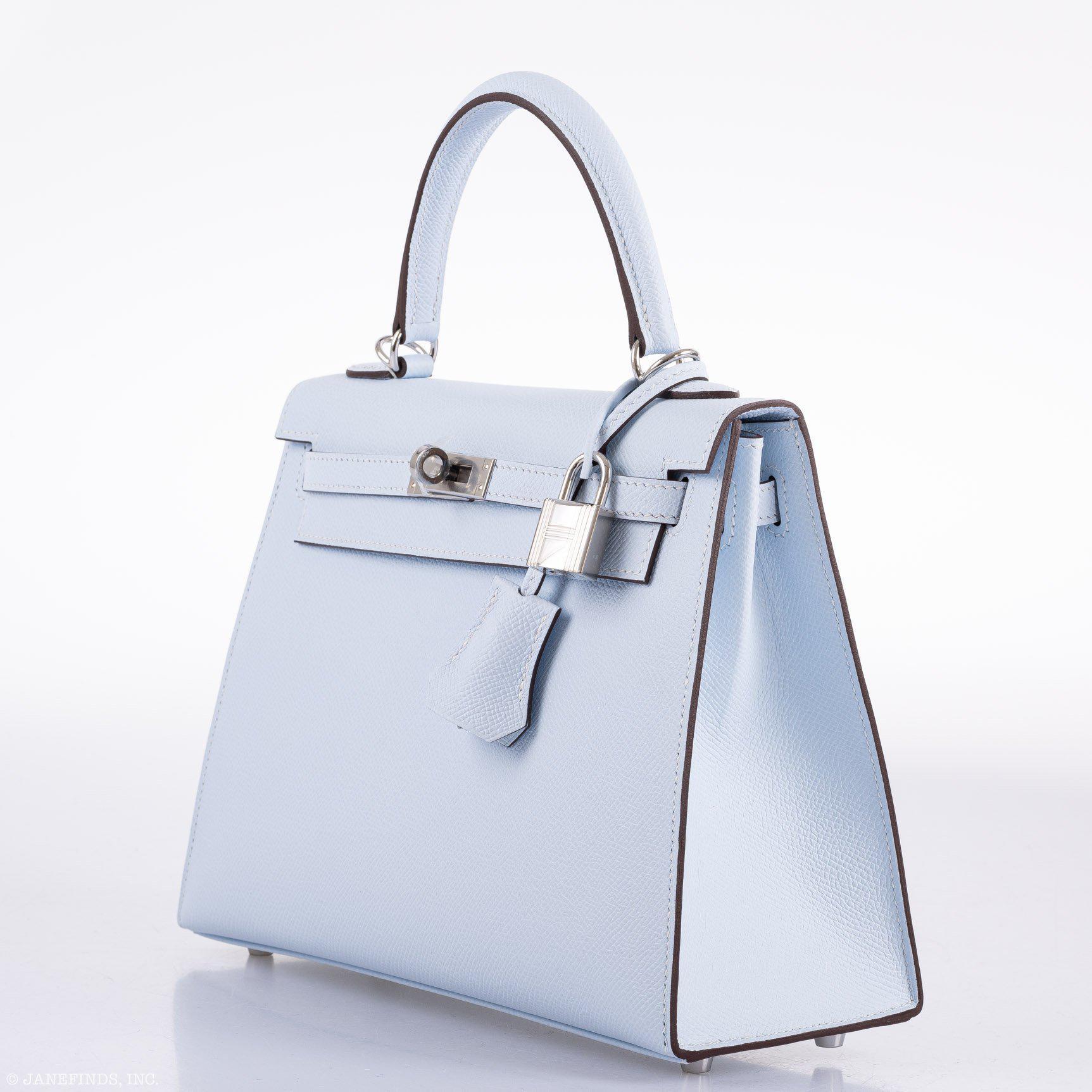 Hermès Kelly 25 Sellier Blue Brume Epsom Palladium Hardware