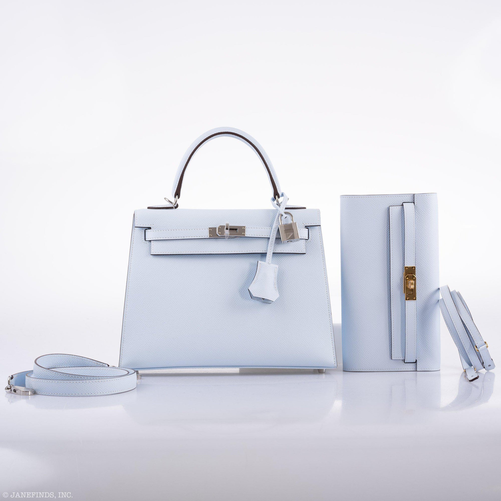 Hermès Kelly 25 Sellier Blue Brume Epsom Palladium Hardware
