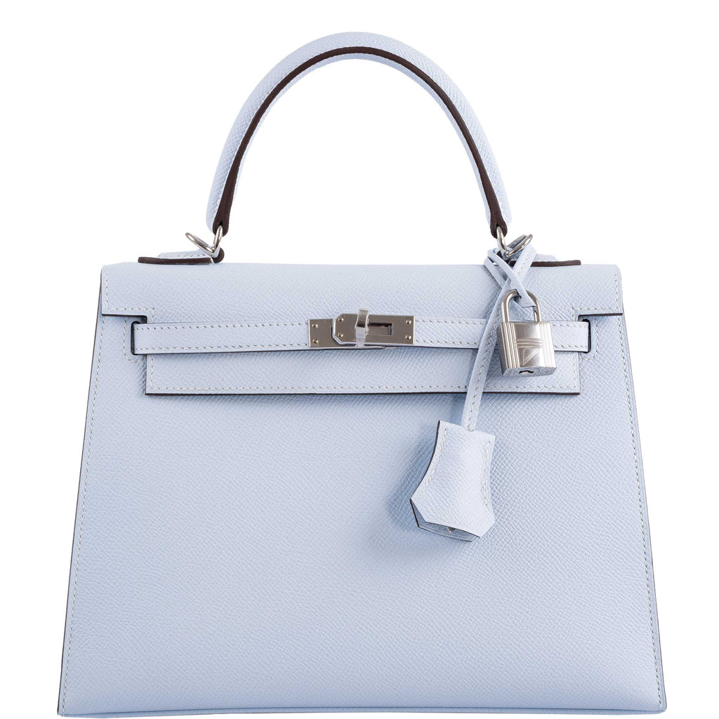 Hermès Kelly 25cm Sellier Veau Epsom 8U bleu glacier Platinum