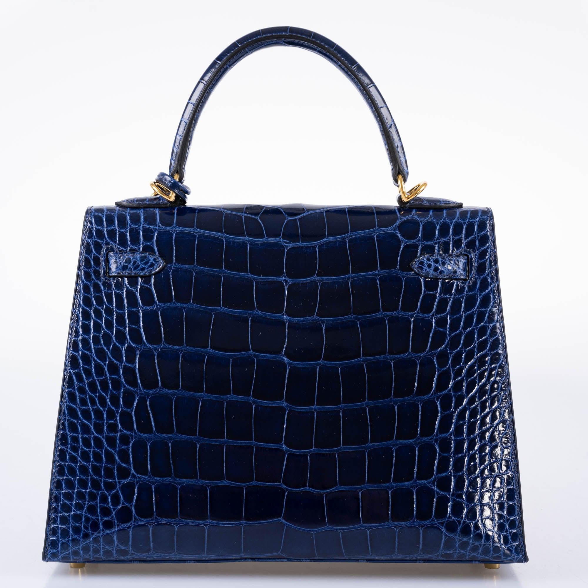 Hermès Kelly 25 Sellier Blue Sapphire Alligator Gold Hardware
