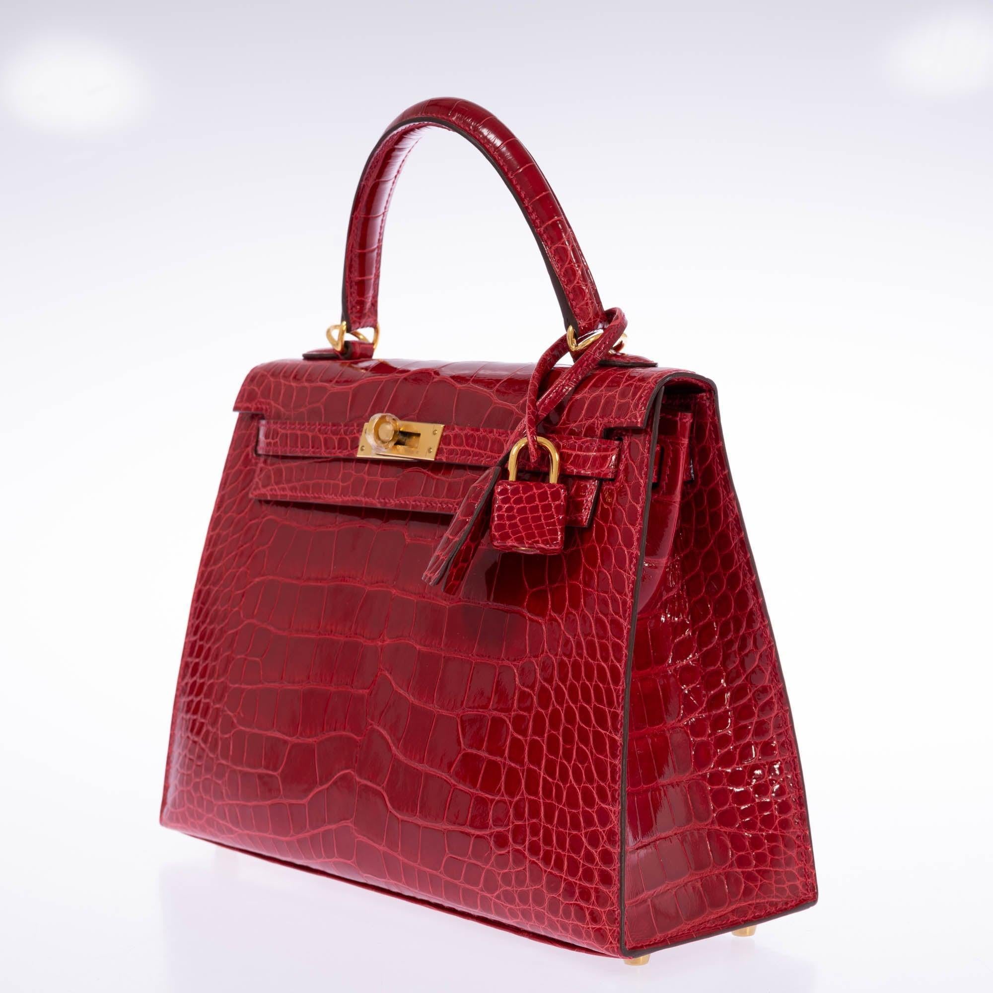 Hermès Kelly 25 Sellier Braise Shiny Alligator Gold Hardware