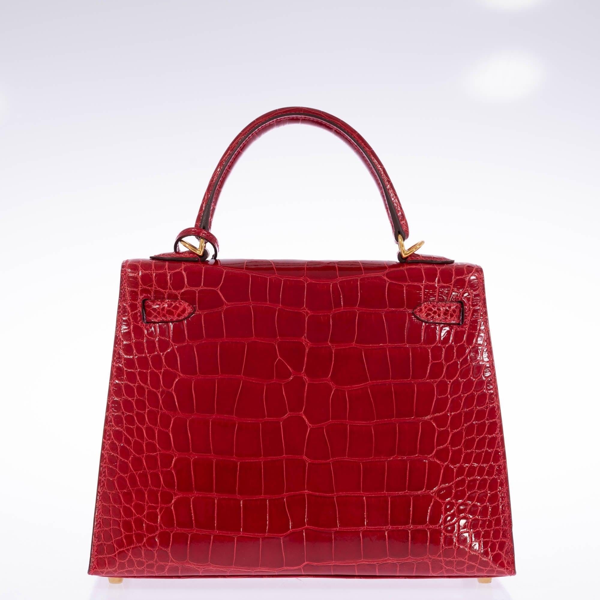 Hermès Kelly 25 Sellier Braise Shiny Alligator Gold Hardware