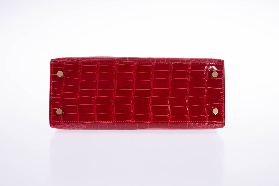 Hermès Kelly 25 Sellier Braise Shiny Alligator Gold Hardware