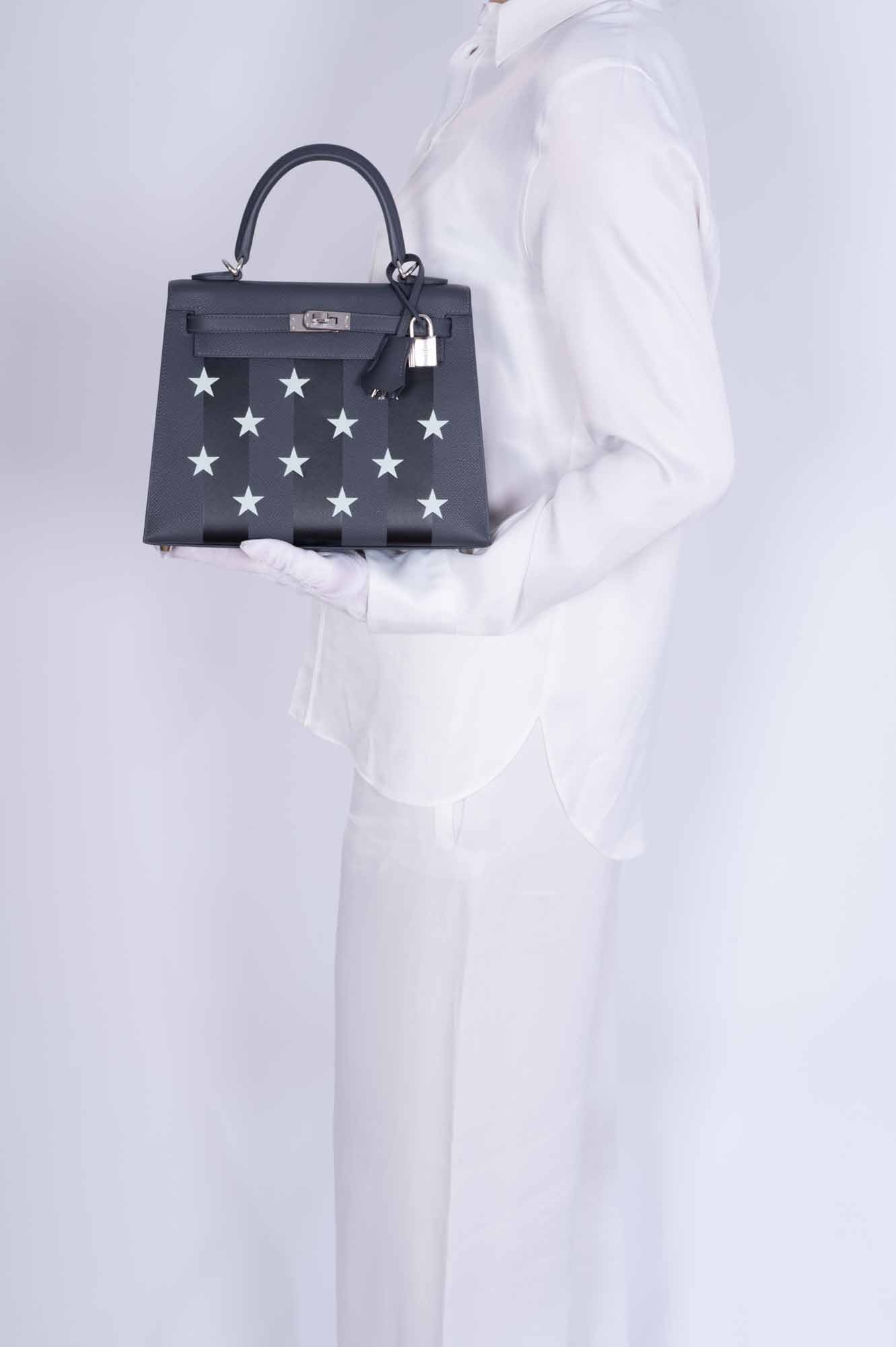 Hermès Kelly 25 Sellier Casaque Étoilée Ardoise Epsom Noir Tadelakt Vert Peppermint Chèvre Palladium Hardware