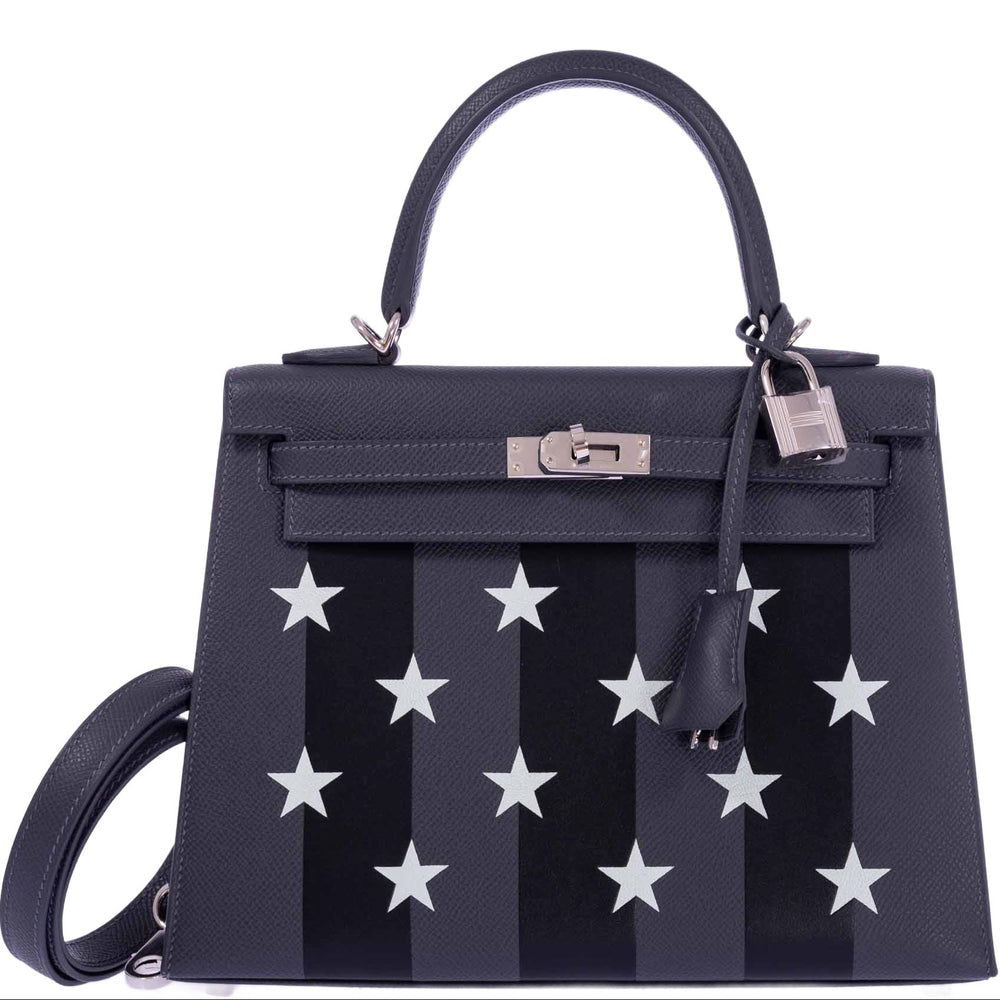 Hermès Kelly 25 Sellier Casaque Étoilée Ardoise Epsom Noir Tadelakt Vert Peppermint Chèvre Palladium Hardware