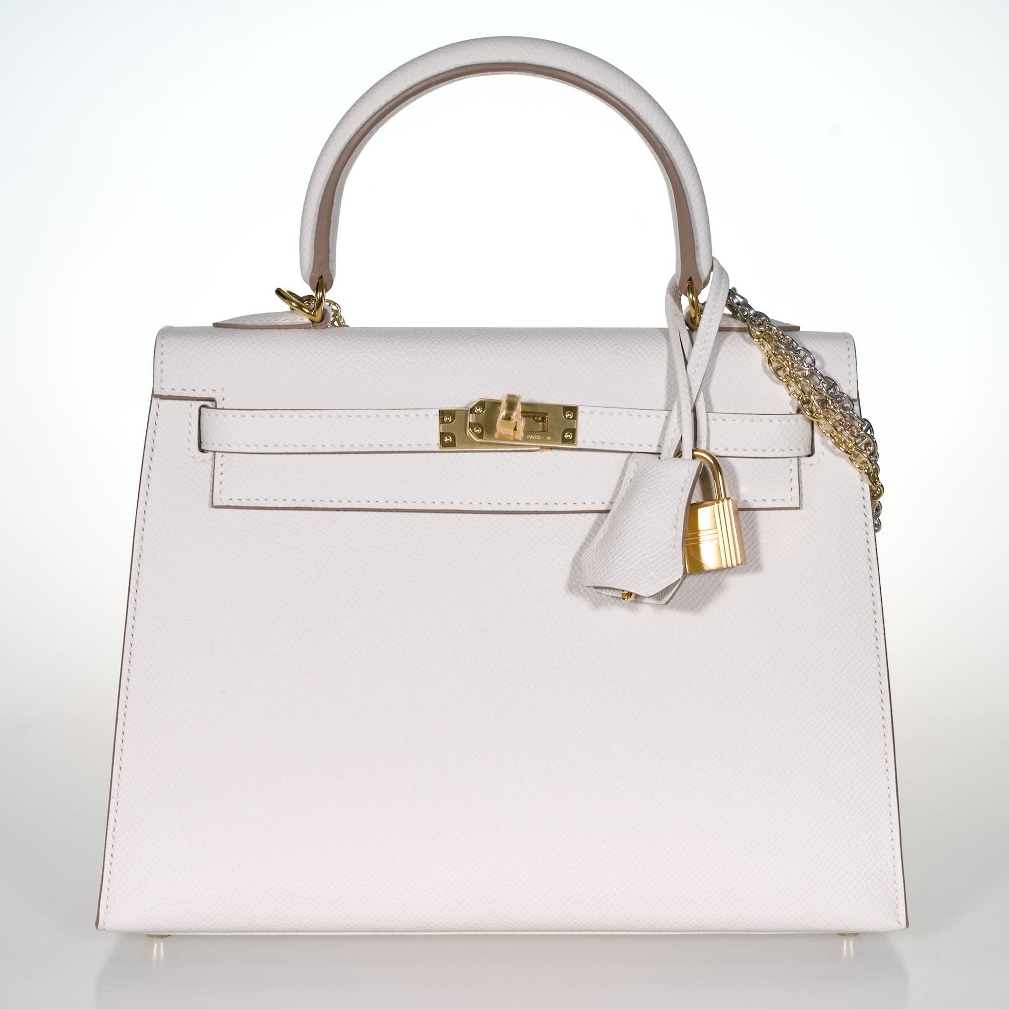 Hermès Kelly 25 Sellier Gris Pâle Epsom Gold Hardware