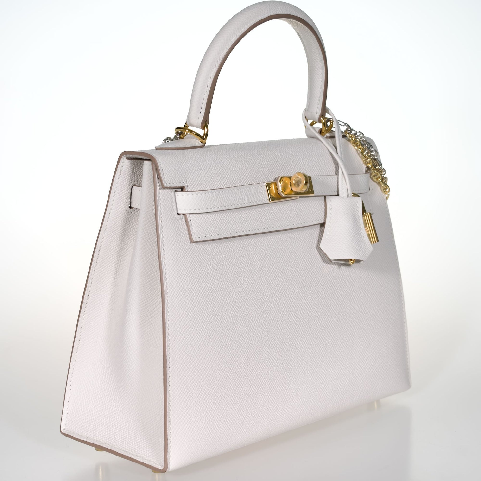 Hermès Kelly 25 Sellier Gris Pâle Epsom Gold Hardware