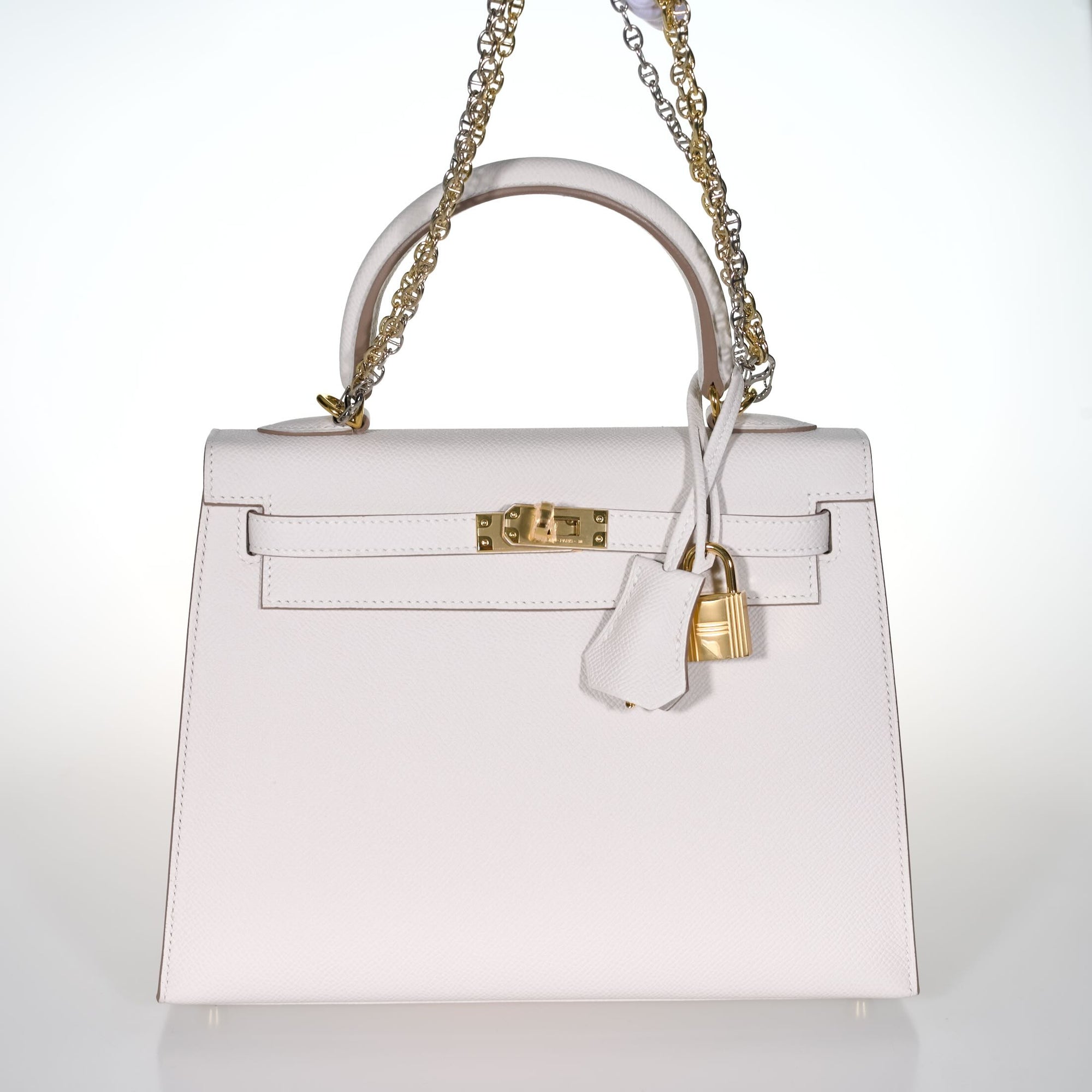 Hermès Kelly 25 Sellier Gris Pâle Epsom Gold Hardware