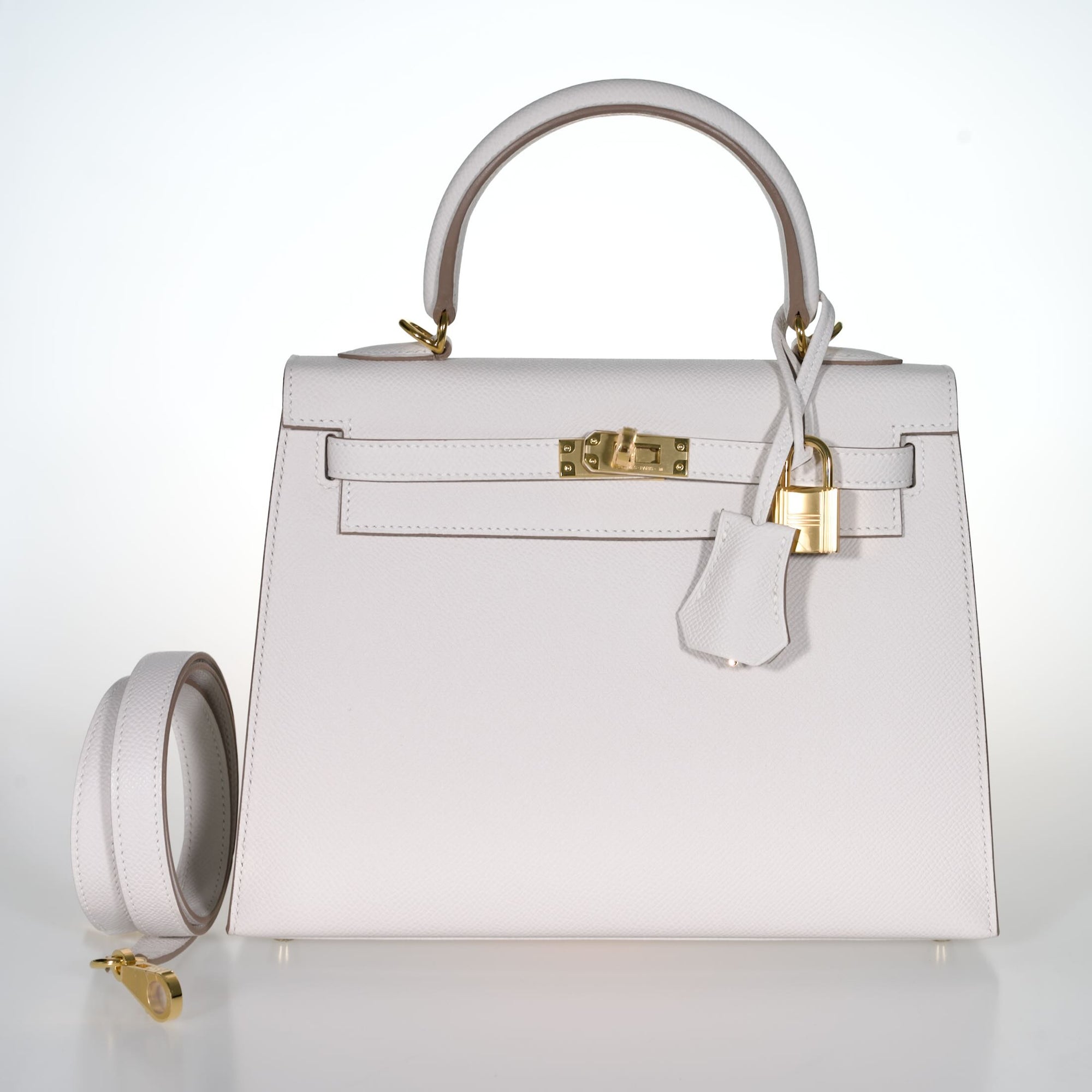 Hermès Kelly 25 Sellier Gris Pâle Epsom Gold Hardware