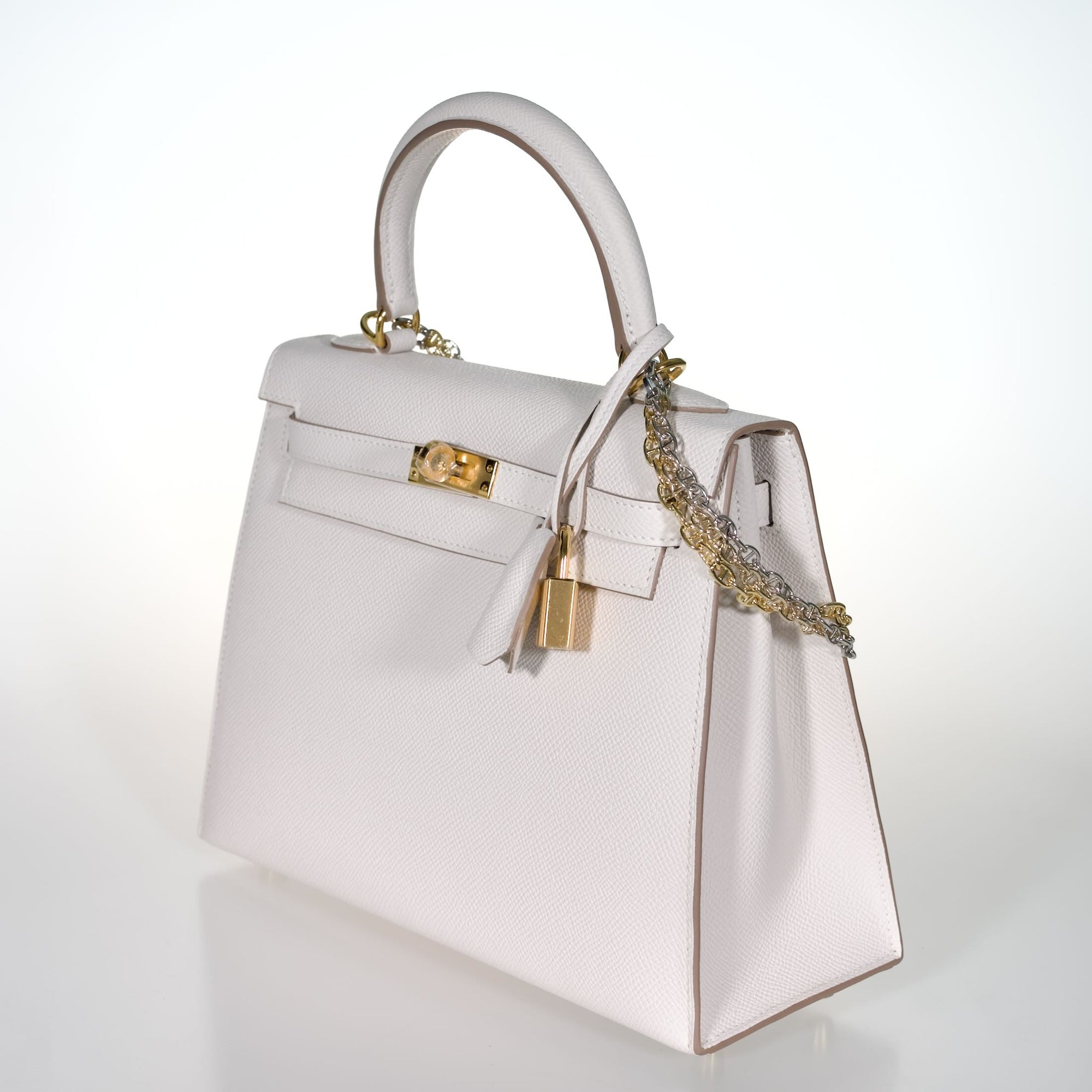 Hermès Kelly 25 Sellier Gris Pâle Epsom Gold Hardware