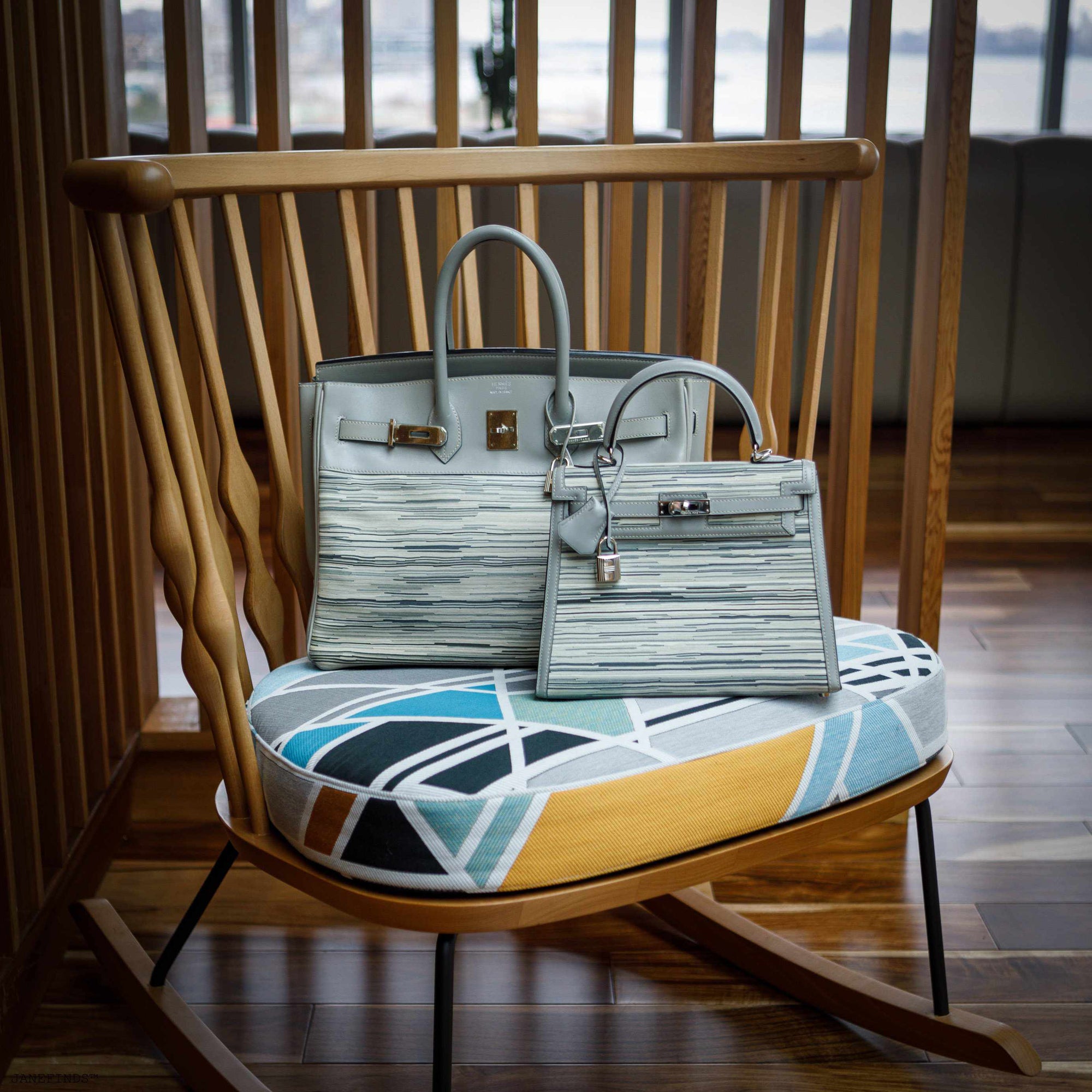Hermès Kelly Sellier 25 Vibrato & Gris Tourterelle Box Calf Palladium Hardware