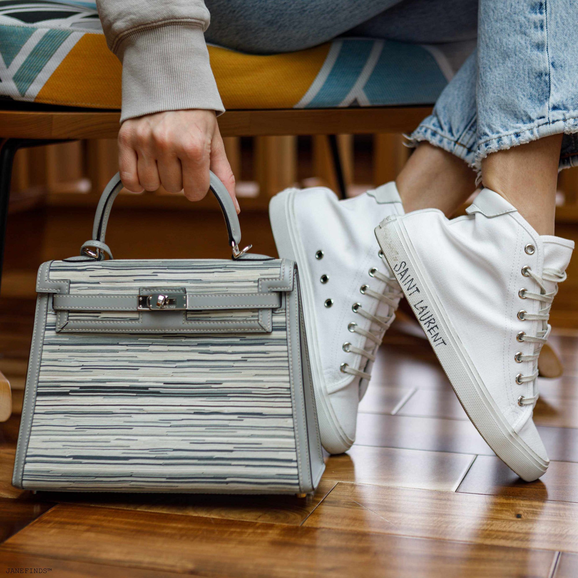 Hermès Kelly Sellier 25 Vibrato & Gris Tourterelle Box Calf Palladium Hardware