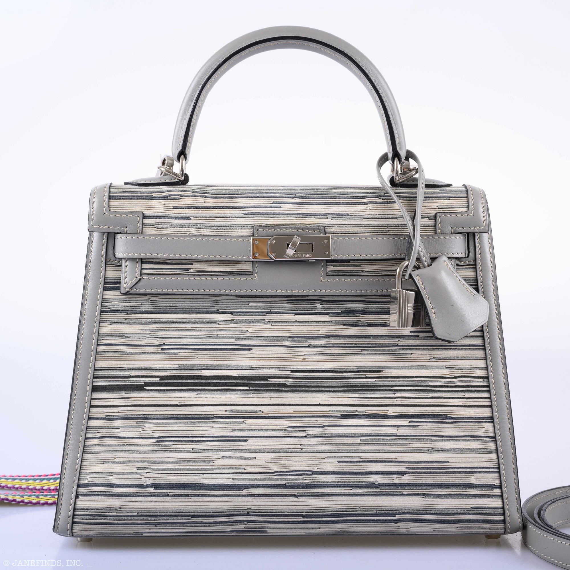 Hermès Kelly Sellier 25 Vibrato & Gris Tourterelle Box Calf Palladium Hardware